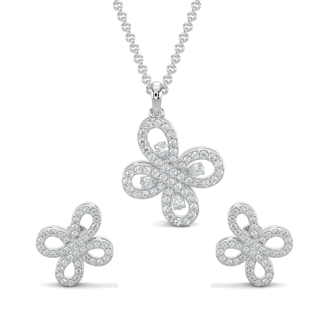 White Gold, Diamond Pendant, Natural Diamonds, Lab-grown Diamonds, Whimsical Butterfly Pendant Set, Casual pendant set, Diamond pendant set, Twist and turn design, Pear diamond accents