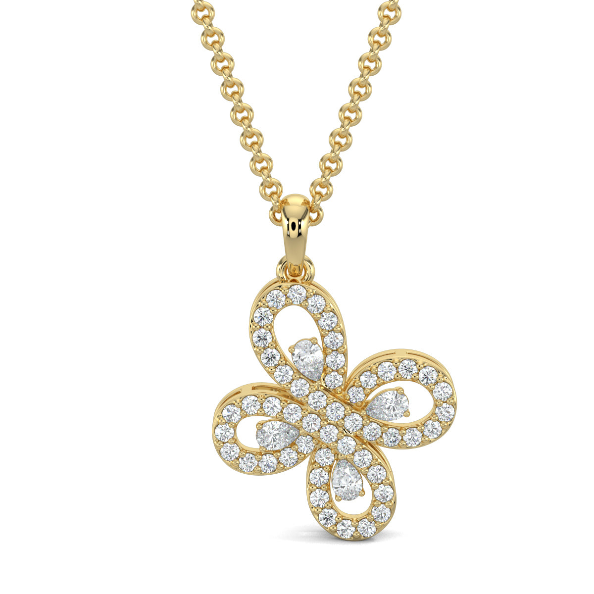 Yellow Gold, Diamond Pendant, Natural Diamonds, Lab-grown Diamonds, Whimsical Butterfly Pendant Set, Casual pendant set, Diamond pendant set, Twist and turn design, Pear diamond accents