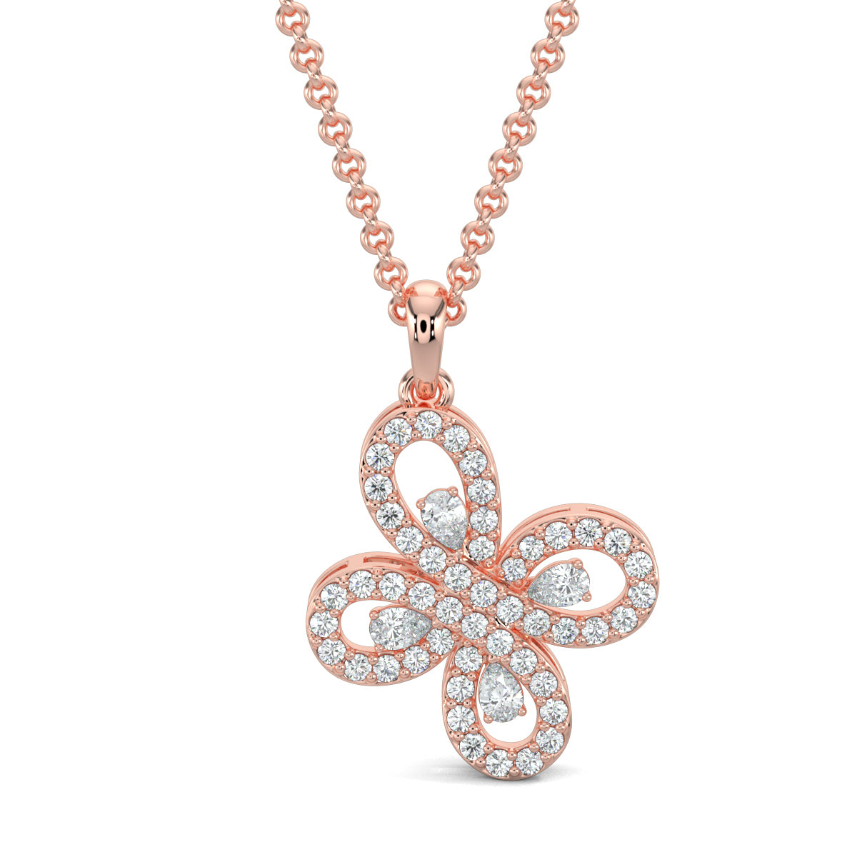 Rose Gold, Diamond Pendant, Natural Diamonds, Lab-grown Diamonds, Whimsical Butterfly Pendant Set, Casual pendant set, Diamond pendant set, Twist and turn design, Pear diamond accents