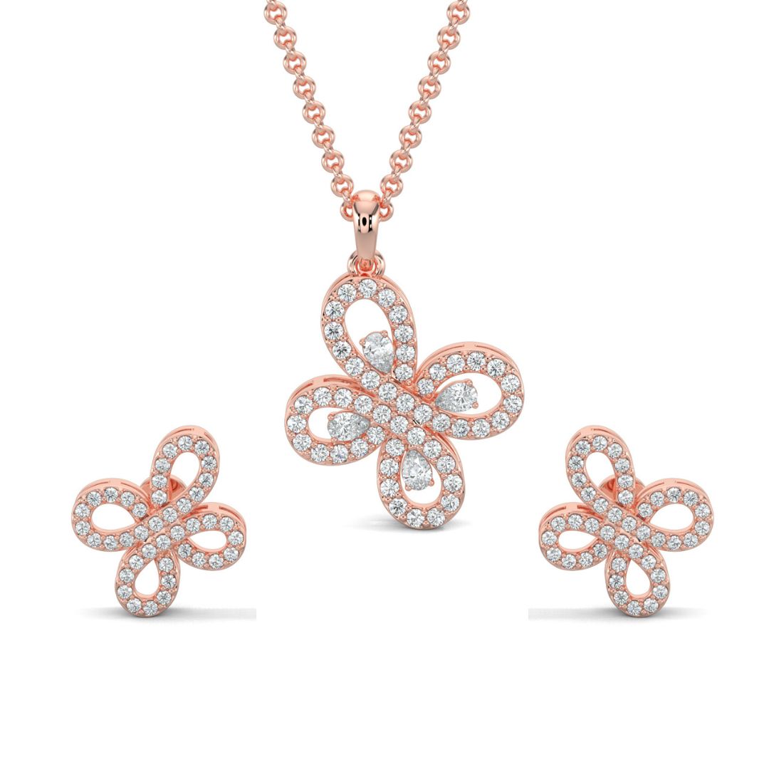 Rose Gold, Diamond Pendant, Natural Diamonds, Lab-grown Diamonds, Whimsical Butterfly Pendant Set, Casual pendant set, Diamond pendant set, Twist and turn design, Pear diamond accents