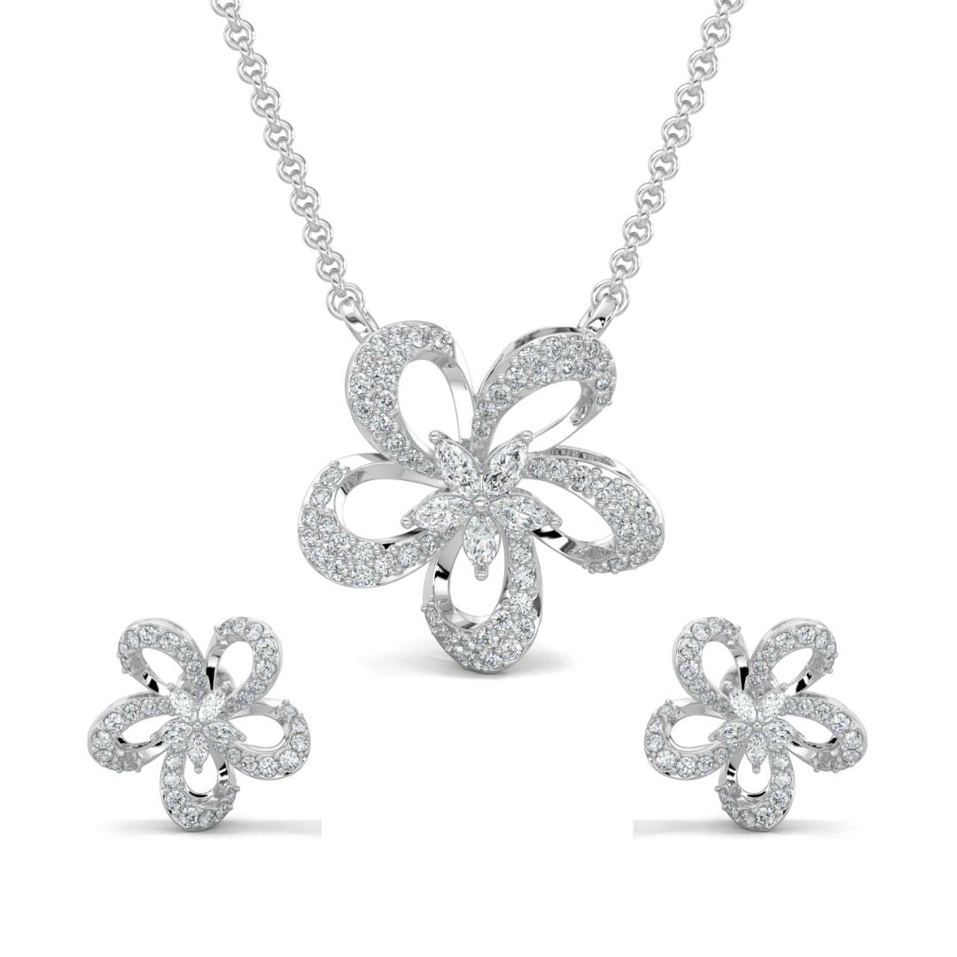White Gold, Diamond Pendant, Natural Diamonds, Lab-grown Diamonds, Petite Flora Diamond Pendant Set, Flower Pendant Set, Casual Jewelry, Diamond Pendant and Earrings Set