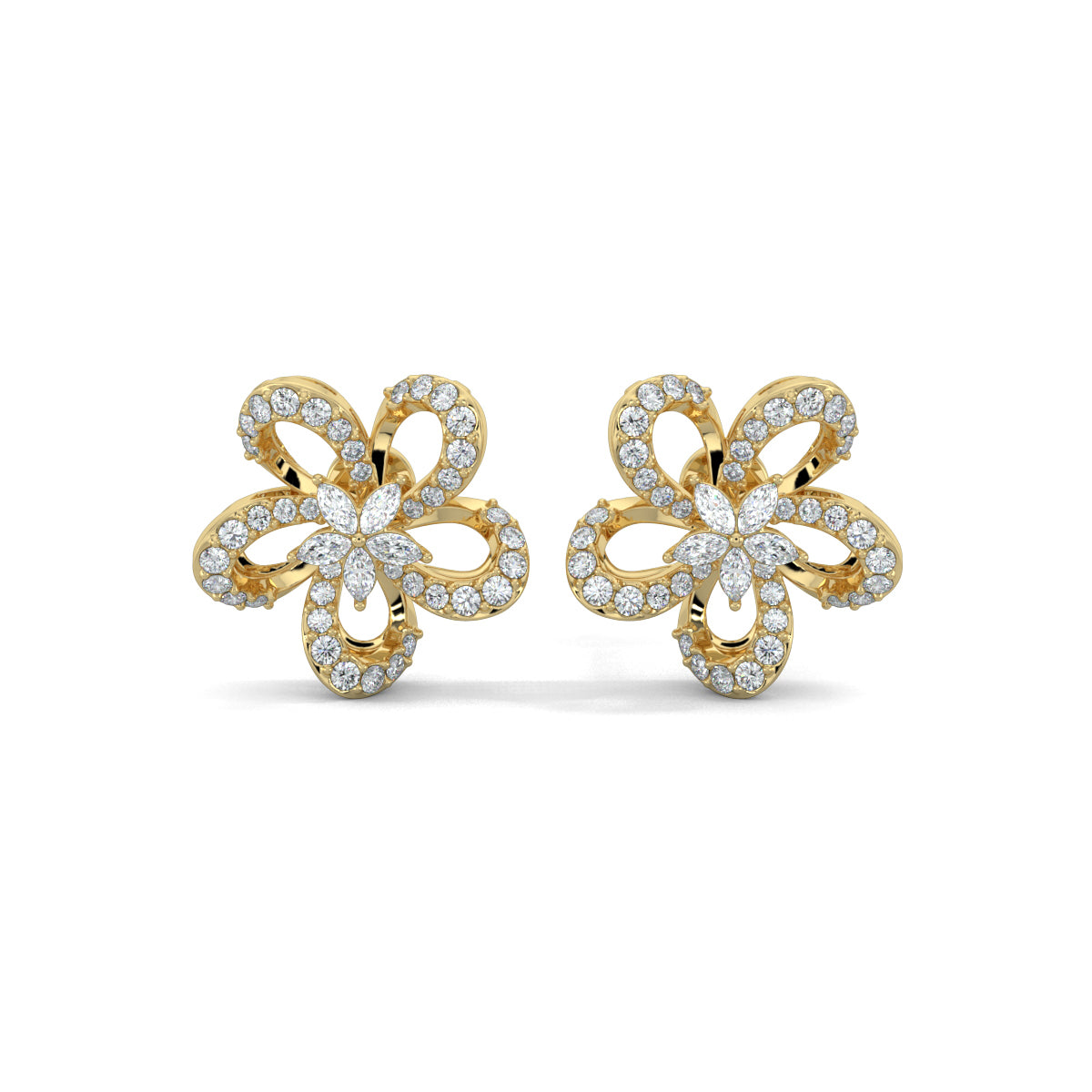Yellow Gold, Diamond Pendant, Natural Diamonds, Lab-grown Diamonds, Petite Flora Diamond Pendant Set, Flower Pendant Set, Casual Jewelry, Diamond Pendant and Earrings Set