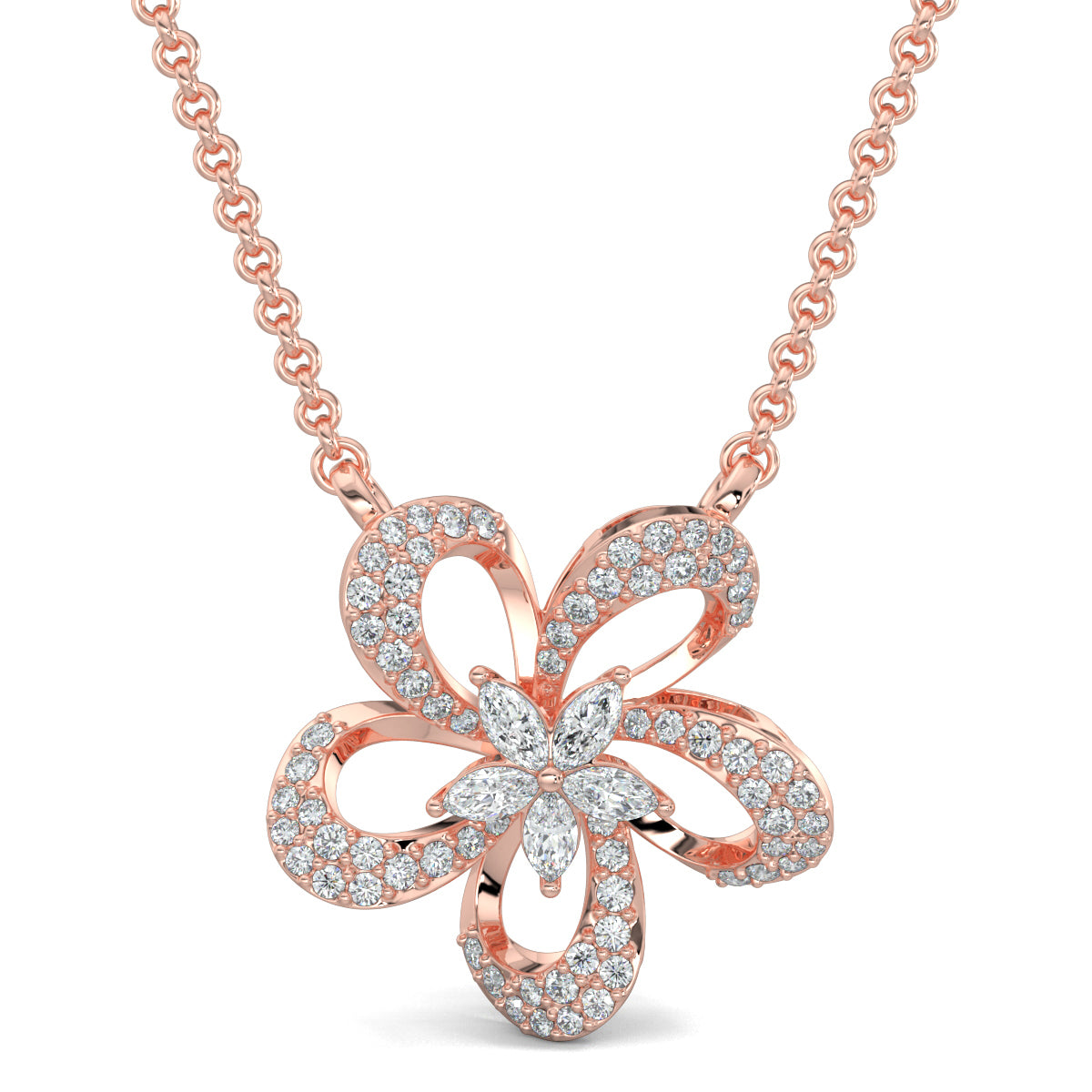 Rose Gold, Diamond Pendant, Natural Diamonds, Lab-grown Diamonds, Petite Flora Diamond Pendant Set, Flower Pendant Set, Casual Jewelry, Diamond Pendant and Earrings Set