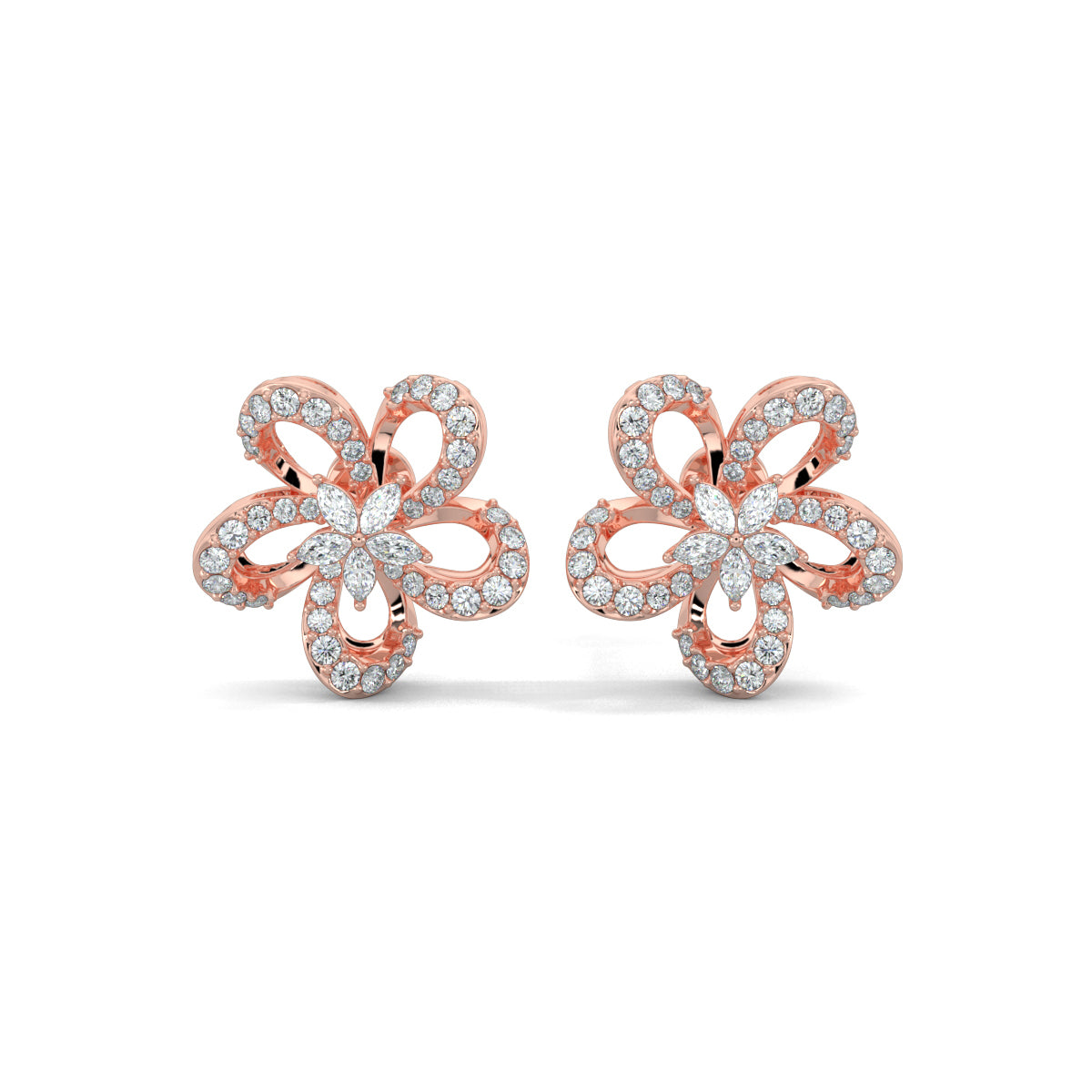 Rose Gold, Diamond Pendant, Natural Diamonds, Lab-grown Diamonds, Petite Flora Diamond Pendant Set, Flower Pendant Set, Casual Jewelry, Diamond Pendant and Earrings Set