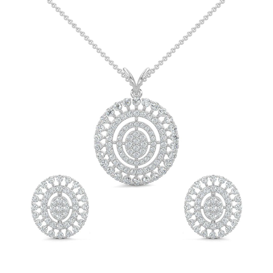 White Gold, Diamond Pendant, Natural Diamonds, Lab-grown Diamonds, Oval diamond pendant, Cascading diamond pendant, Sparkling diamond jewelry set, Elegant diamond earrings