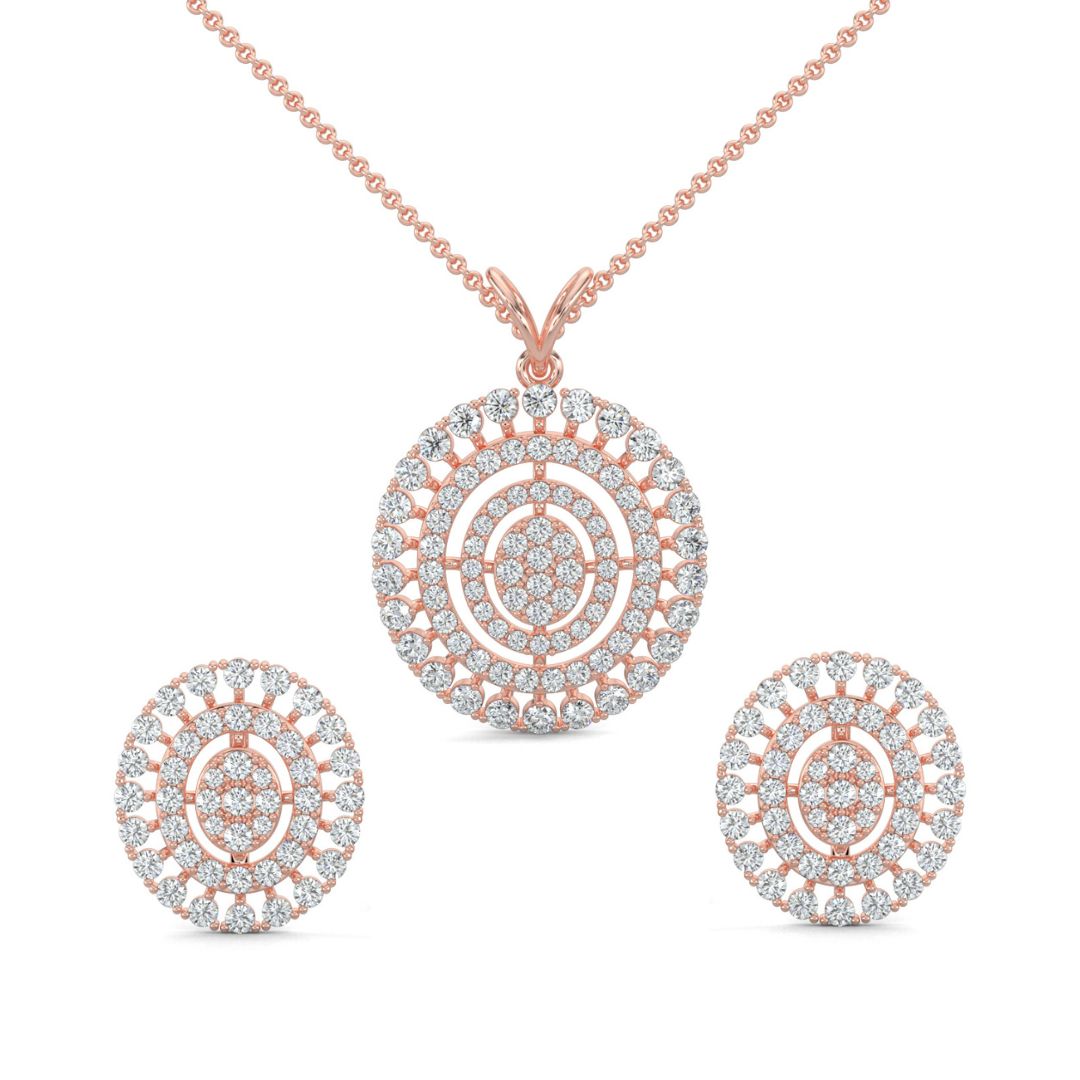 Rose Gold, Diamond Pendant, Natural Diamonds, Lab-grown Diamonds, Oval diamond pendant, Cascading diamond pendant, Sparkling diamond jewelry set, Elegant diamond earrings