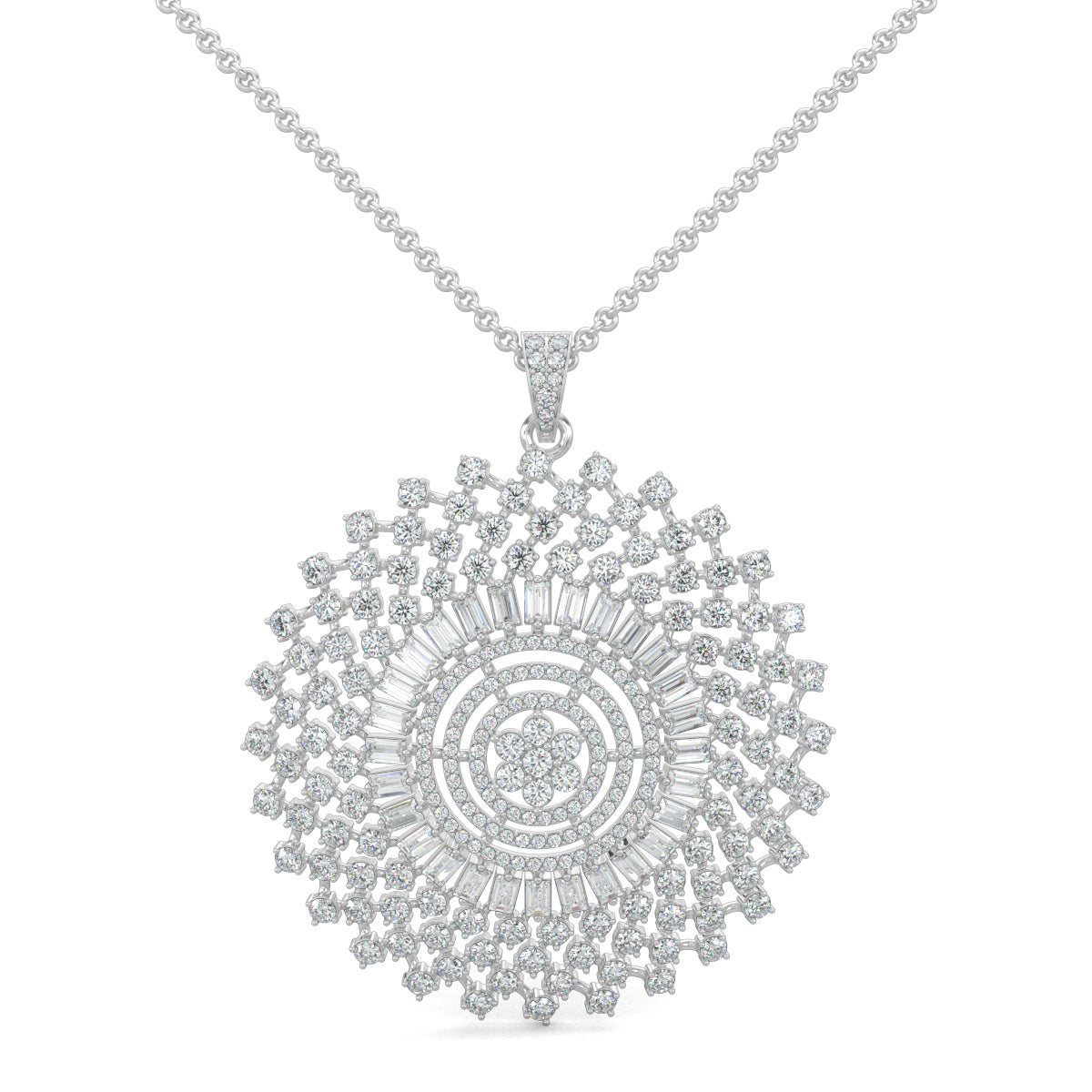 White Gold, Diamond Pendant, Natural Diamonds, Lab-grown Diamonds, Spin Spark pendant set, Casual jewelry set, Round diamond pendant, Baguette pendant, Ground spinner pendant set