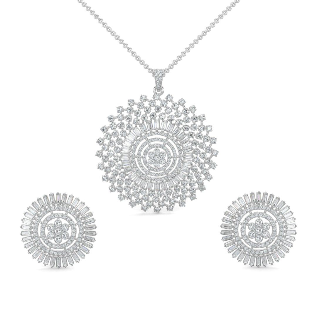 White Gold, Diamond Pendant, Natural Diamonds, Lab-grown Diamonds, Spin Spark pendant set, Casual jewelry set, Round diamond pendant, Baguette pendant, Ground spinner pendant set