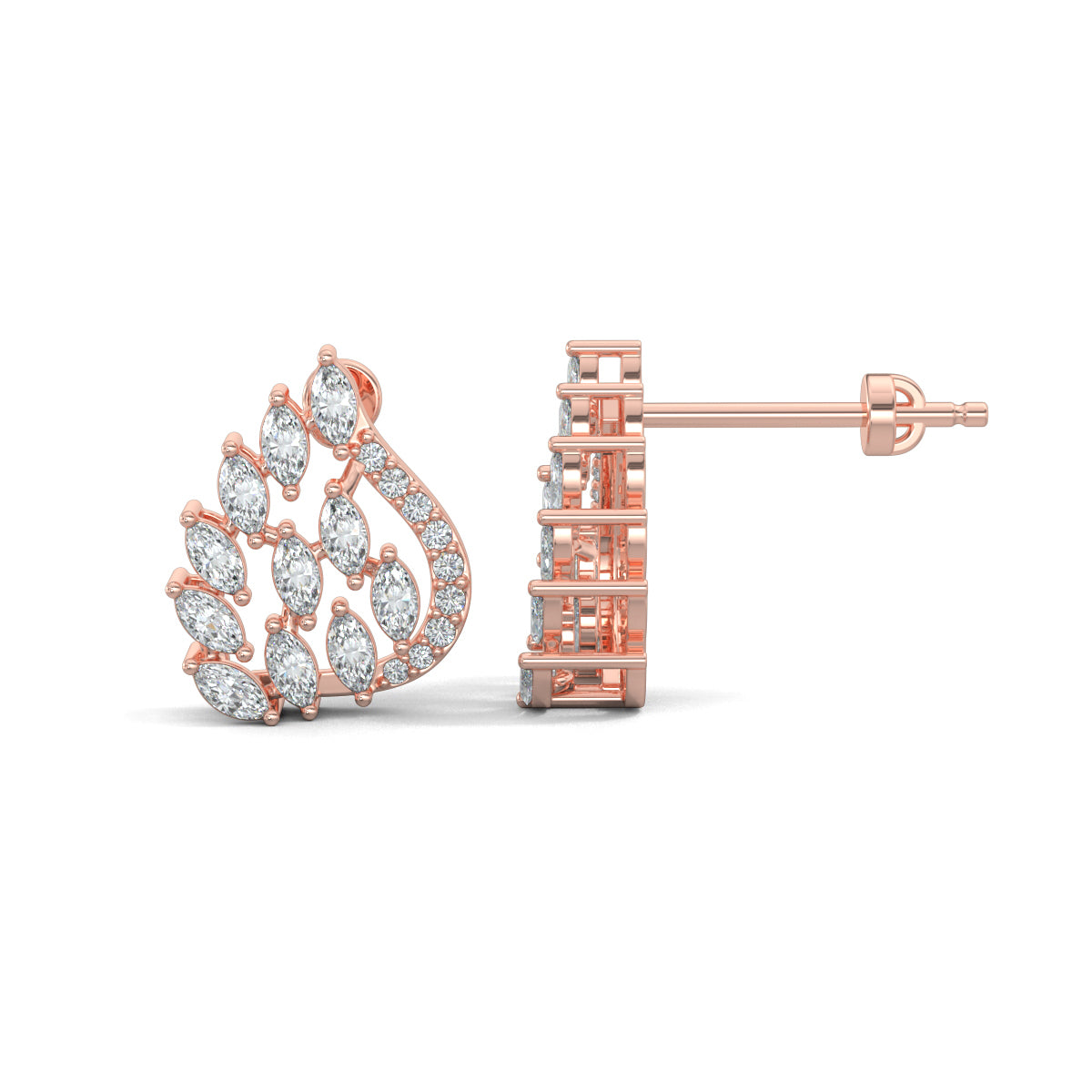Rose Gold, Diamond Pendant, Natural Diamonds, Lab-grown Diamonds, serenity leaf pendant set, casual jewelry, round diamond border, stud earrings, elegant jewelry set