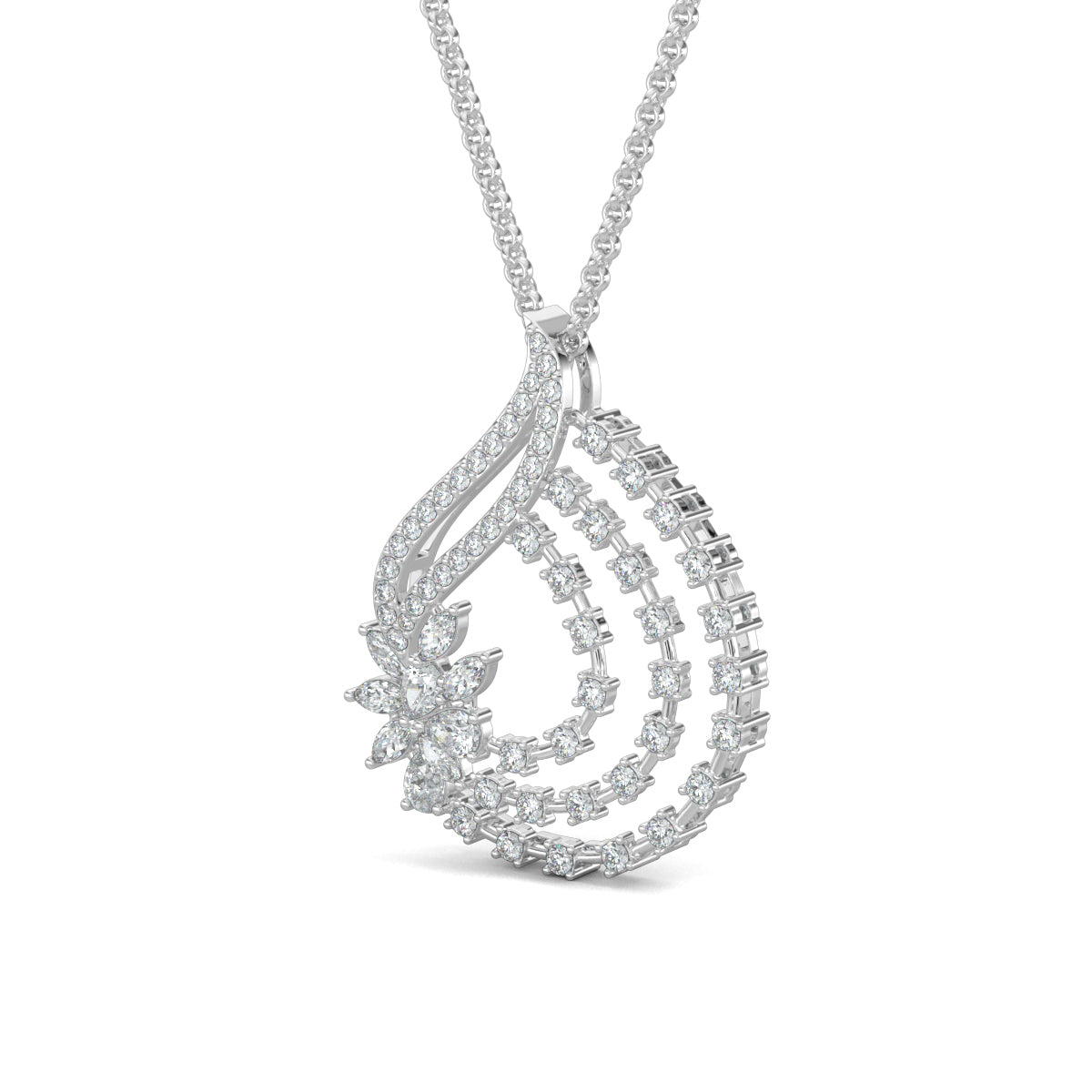 White Gold, Diamond Pendant, Natural Diamonds, Lab-grown Diamonds, serenity leaf pendant set, casual jewelry, round diamond border, stud earrings, elegant jewelry set