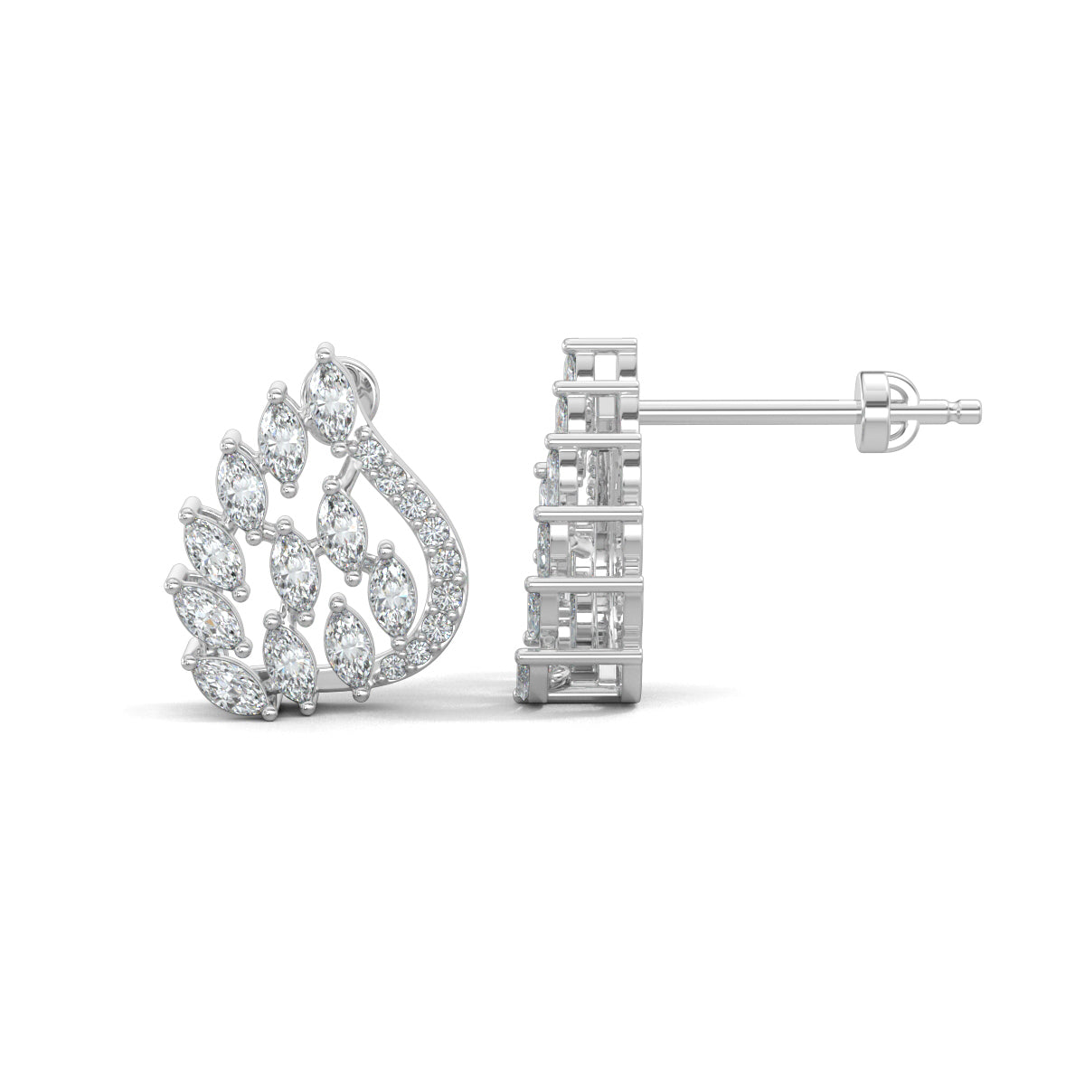White Gold, Diamond Pendant, Natural Diamonds, Lab-grown Diamonds, serenity leaf pendant set, casual jewelry, round diamond border, stud earrings, elegant jewelry set