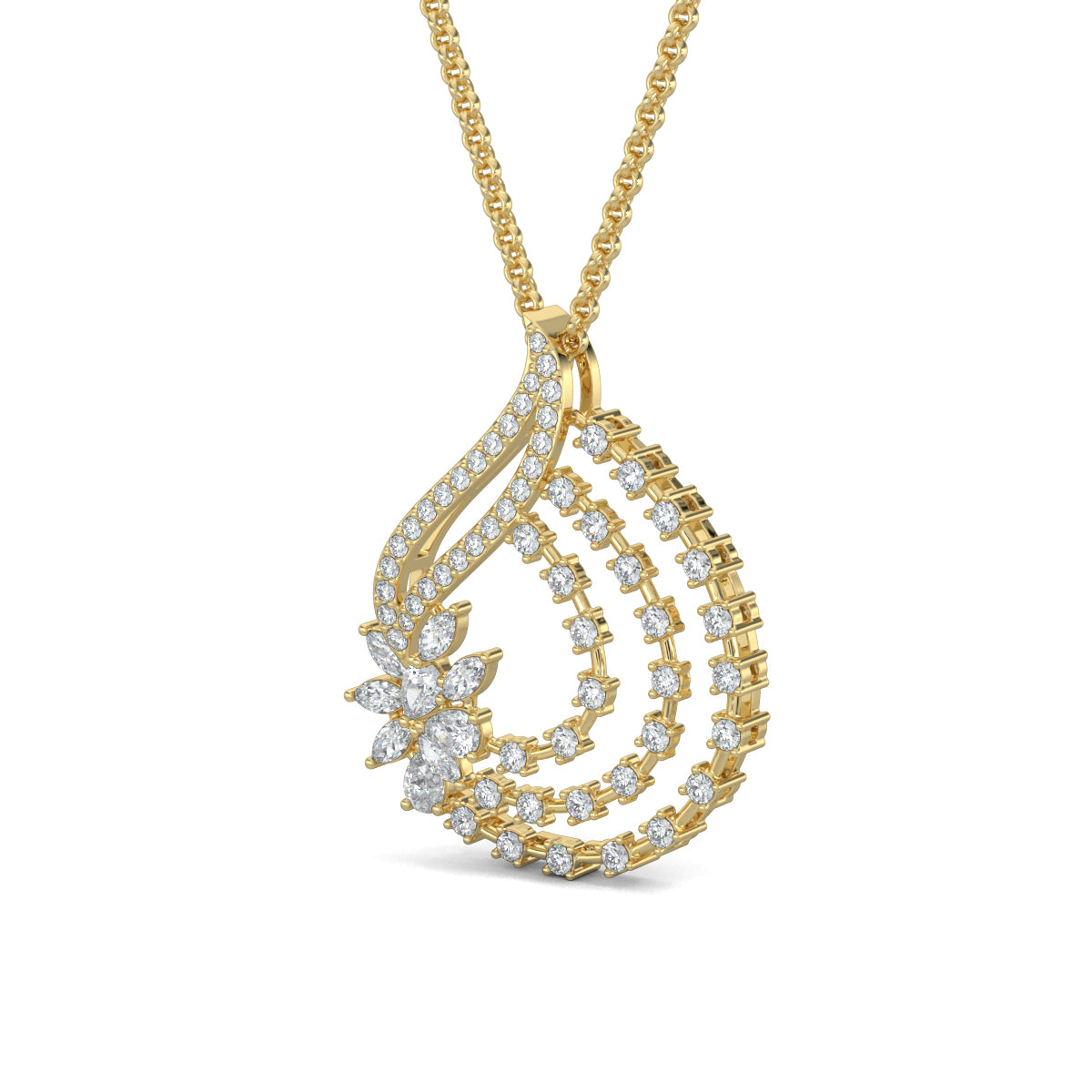 Yellow Gold, Diamond Pendant, Natural Diamonds, Lab-grown Diamonds, serenity leaf pendant set, casual jewelry, round diamond border, stud earrings, elegant jewelry set