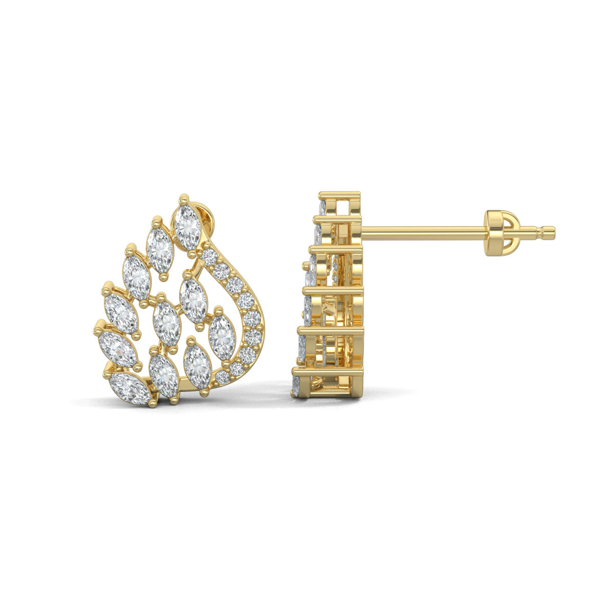 Yellow Gold, Diamond Pendant, Natural Diamonds, Lab-grown Diamonds, serenity leaf pendant set, casual jewelry, round diamond border, stud earrings, elegant jewelry set
