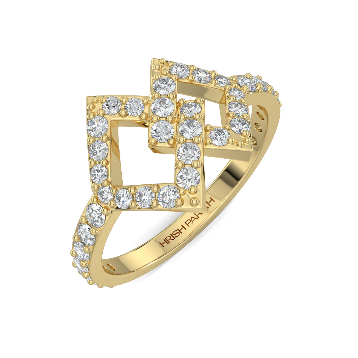 Yellow Gold, Diamond Ring, Natural diamond ring, Lab-grown diamond ring, intertwined diamond design, round diamond accents, unity symbol ring, elegant diamond band.