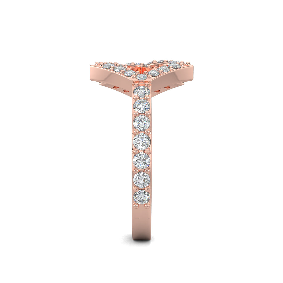 Rose Gold, Diamond Ring, Natural diamond ring, Lab-grown diamond ring, intertwined diamond design, round diamond accents, unity symbol ring, elegant diamond band.
