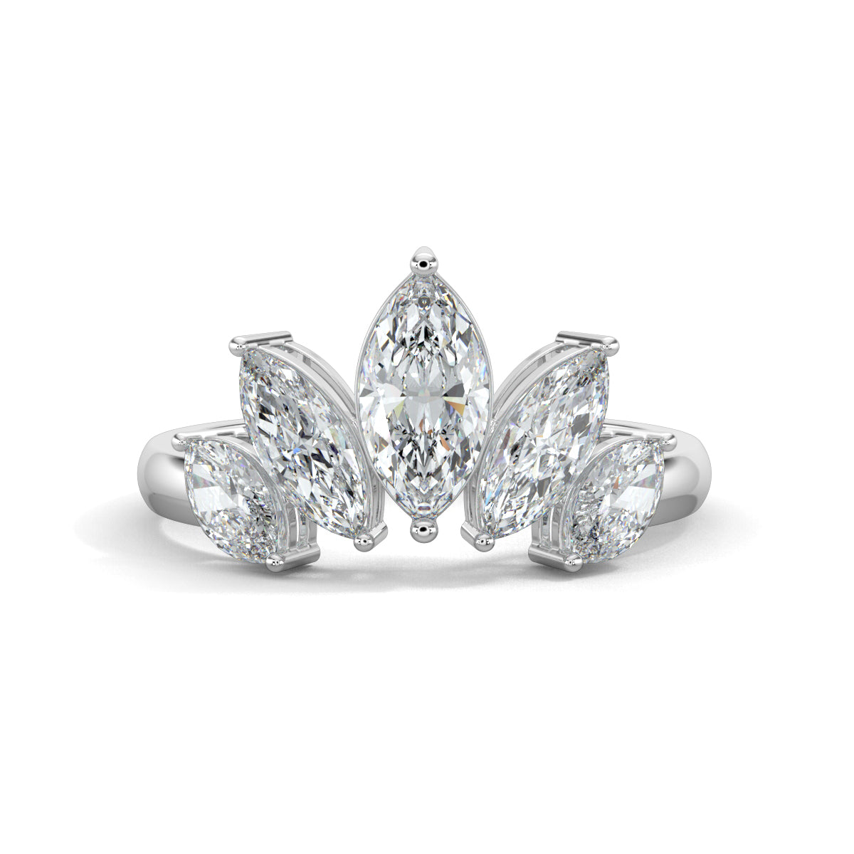 White Gold, Diamond Ring, Stellar Marquise Cluster Ring, Natural Diamonds, Lab-Grown Diamonds, Everyday Diamond Ring, Classic Diamond Band, Marquise Cut Diamond Ring, Celestial Cluster Diamond Ring