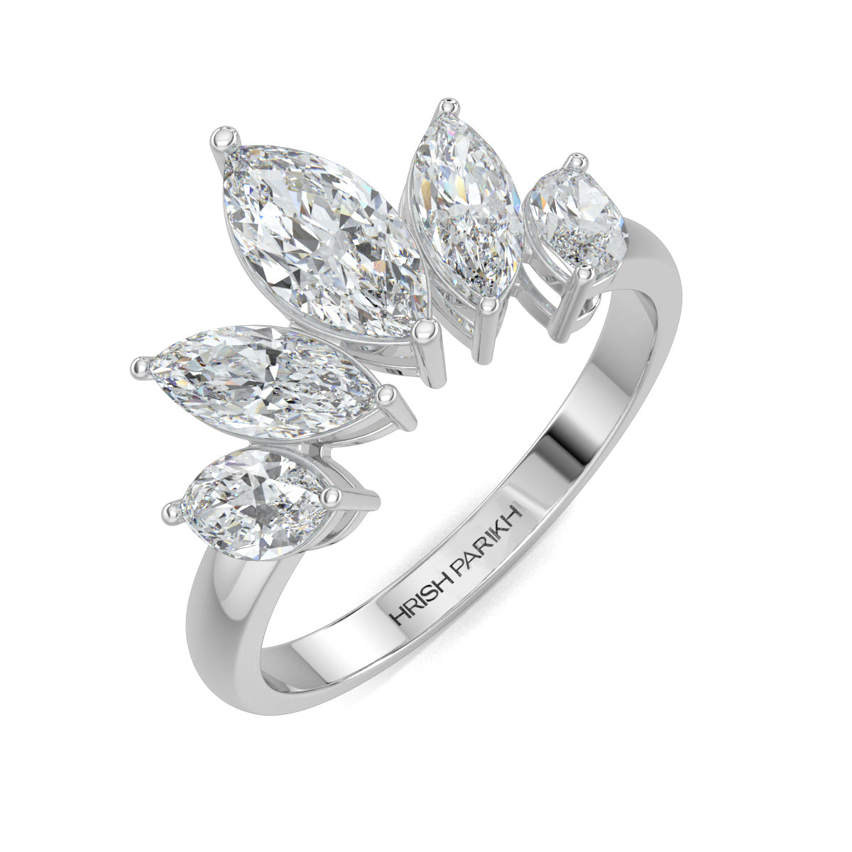 White Gold, Diamond Ring, Stellar Marquise Cluster Ring, Natural Diamonds, Lab-Grown Diamonds, Everyday Diamond Ring, Classic Diamond Band, Marquise Cut Diamond Ring, Celestial Cluster Diamond Ring