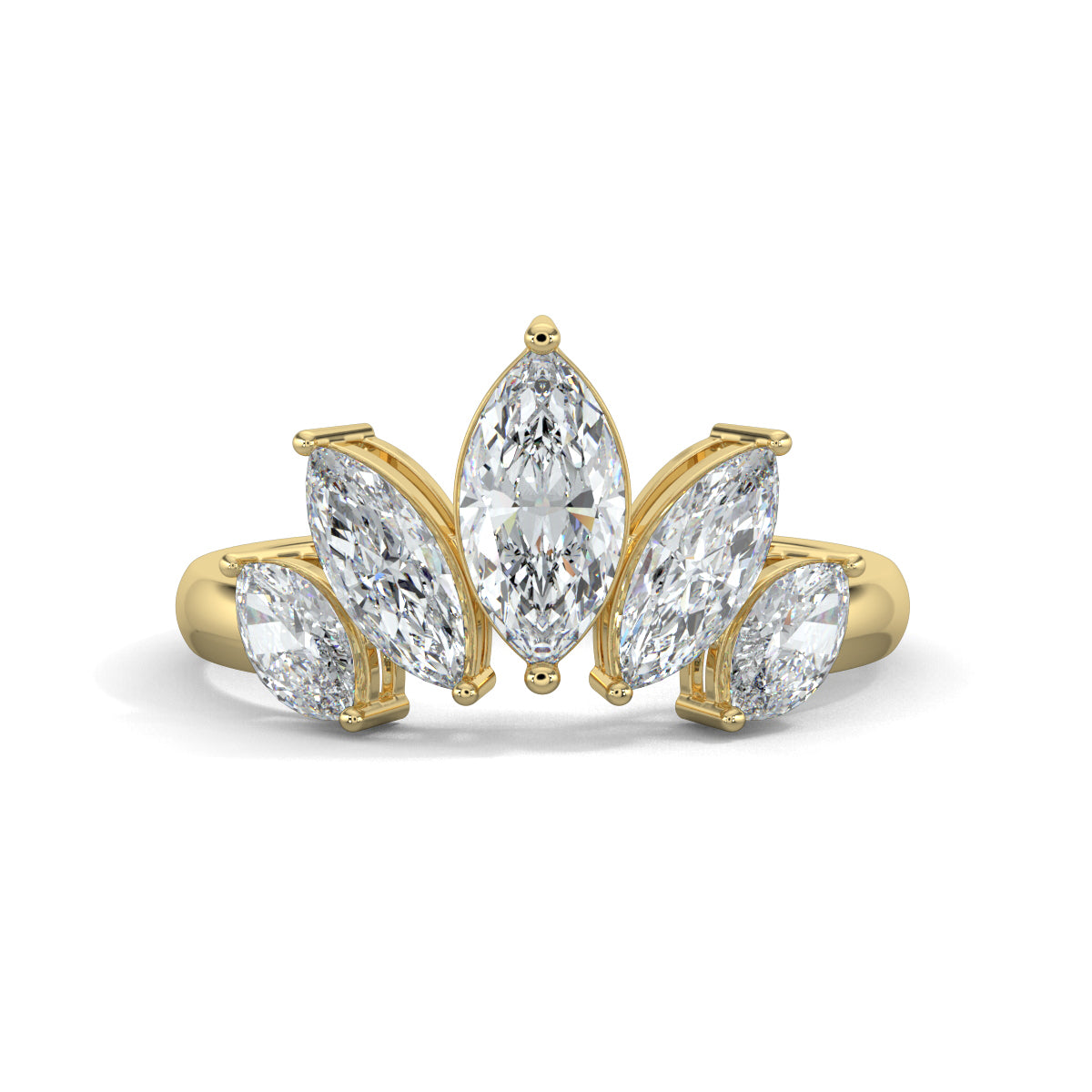 Yellow Gold, Diamond Ring, Stellar Marquise Cluster Ring, Natural Diamonds, Lab-Grown Diamonds, Everyday Diamond Ring, Classic Diamond Band, Marquise Cut Diamond Ring, Celestial Cluster Diamond Ring