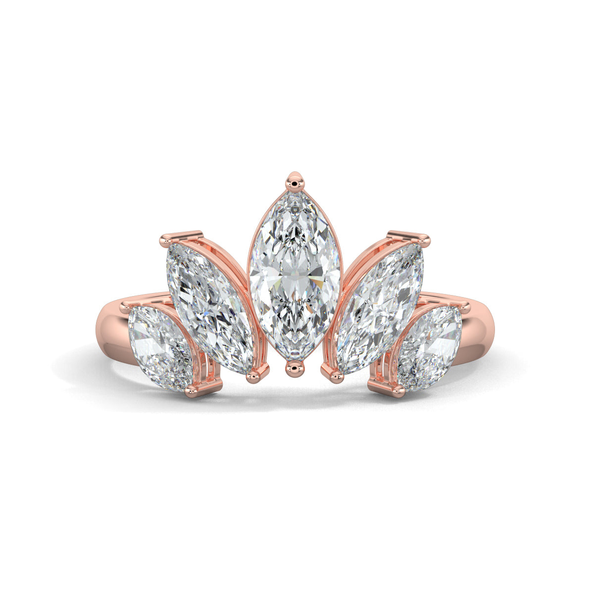 Rose Gold, Diamond Ring, Stellar Marquise Cluster Ring, Natural Diamonds, Lab-Grown Diamonds, Everyday Diamond Ring, Classic Diamond Band, Marquise Cut Diamond Ring, Celestial Cluster Diamond Ring