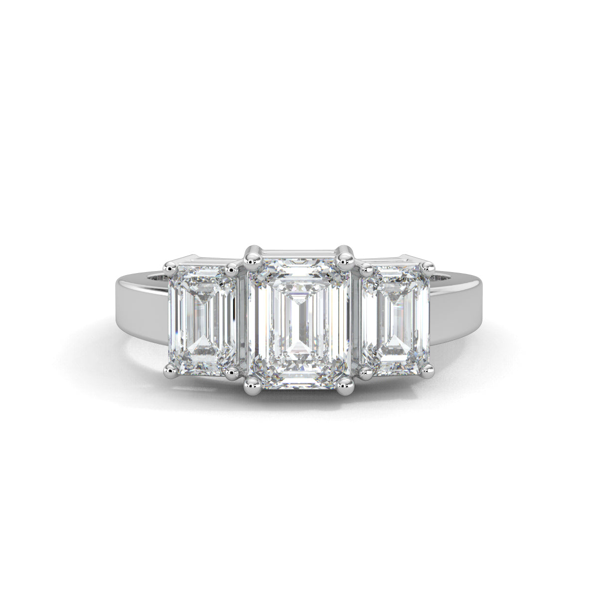 White Gold, Diamond Ring, Aurelian Emerald Triad Ring, Natural DIamonds, Lab-Grown Diamonds, Everyday Elegance, Comfort Band, Emerald-Cut Diamonds, Majestic Center Stone, Emerald Gemstones.