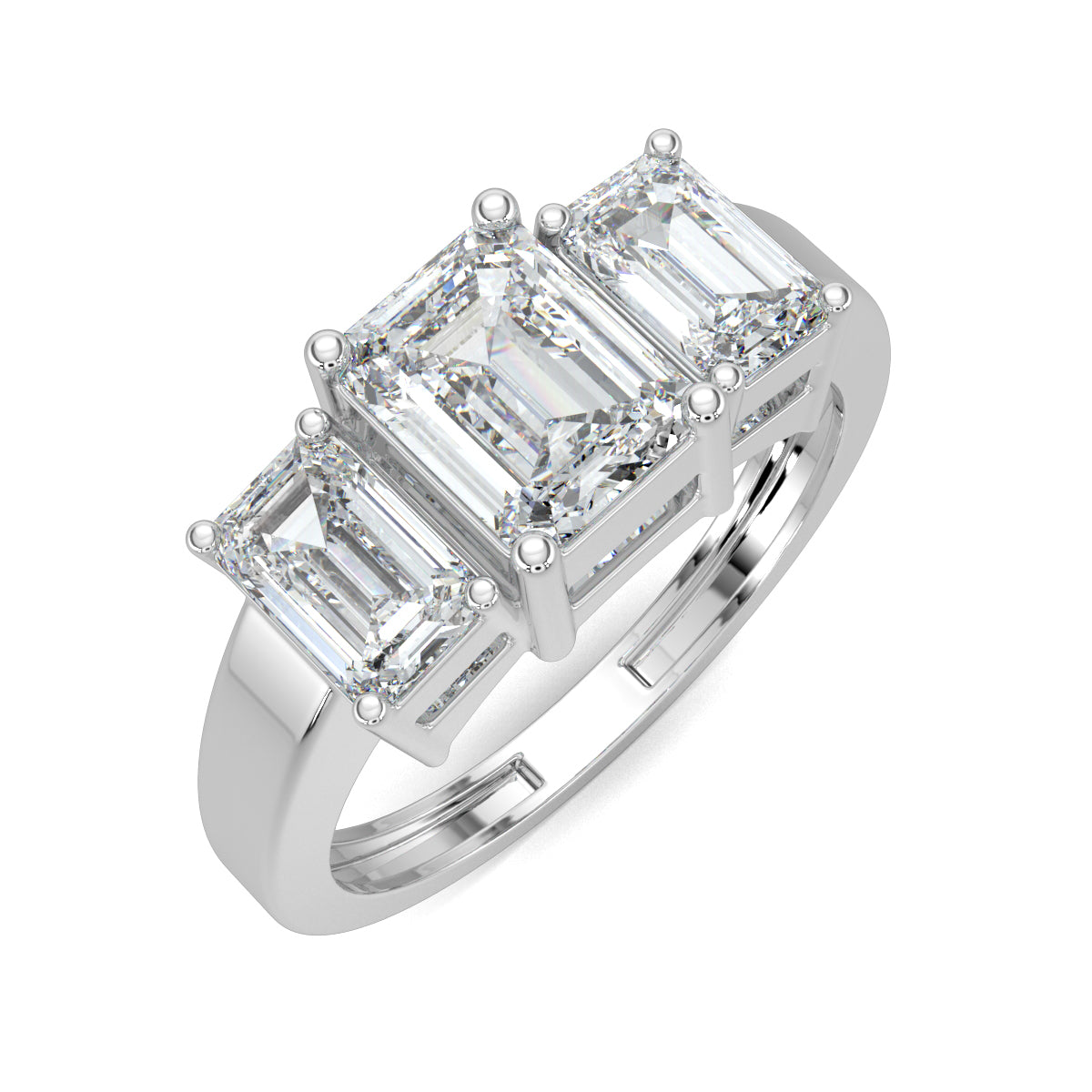 White Gold, Diamond Ring, Aurelian Emerald Triad Ring, Natural DIamonds, Lab-Grown Diamonds, Everyday Elegance, Comfort Band, Emerald-Cut Diamonds, Majestic Center Stone, Emerald Gemstones.