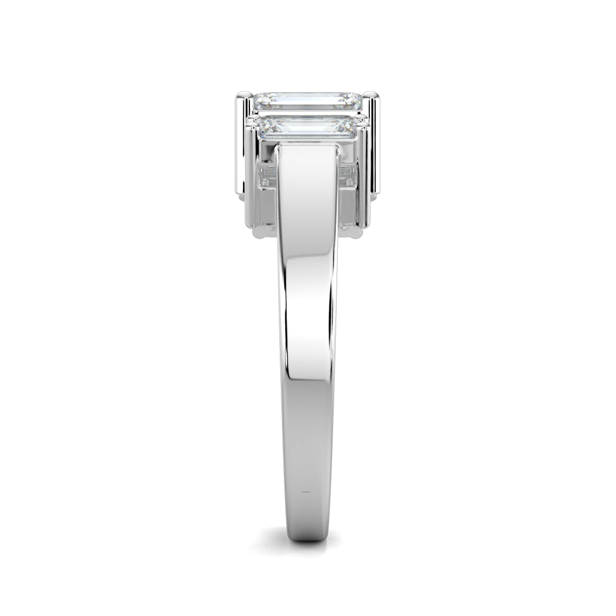 White Gold, Diamond Ring, Aurelian Emerald Triad Ring, Natural DIamonds, Lab-Grown Diamonds, Everyday Elegance, Comfort Band, Emerald-Cut Diamonds, Majestic Center Stone, Emerald Gemstones.