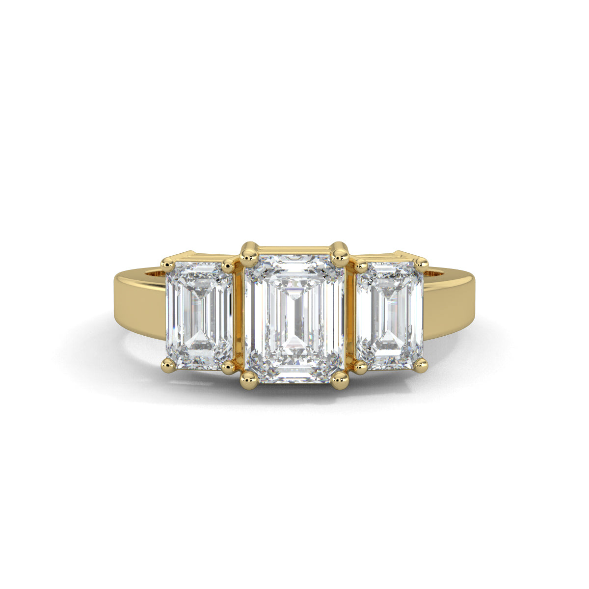 Yellow Gold, Diamond Ring, Aurelian Emerald Triad Ring, Natural DIamonds, Lab-Grown Diamonds, Everyday Elegance, Comfort Band, Emerald-Cut Diamonds, Majestic Center Stone, Emerald Gemstones.