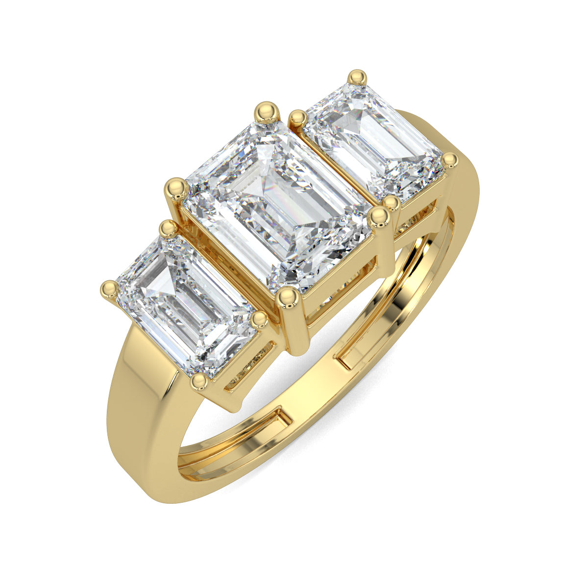 Yellow Gold, Diamond Ring, Aurelian Emerald Triad Ring, Natural DIamonds, Lab-Grown Diamonds, Everyday Elegance, Comfort Band, Emerald-Cut Diamonds, Majestic Center Stone, Emerald Gemstones.