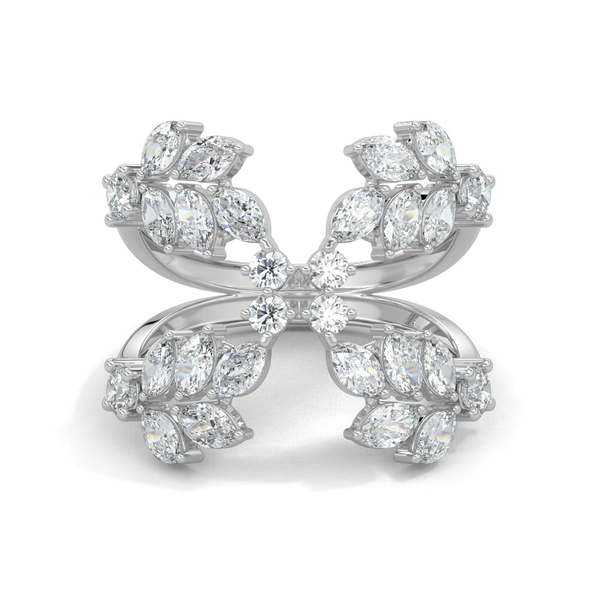 White Gold, Diamond Ring, Natural diamond ring, Lab-grown diamond ring, Split shank diamond ring, Marquise diamonds, Round diamonds, Brilliance Bloom Ring, Sustainable luxury ring, Everyday diamond ring, Diamond cluster ring