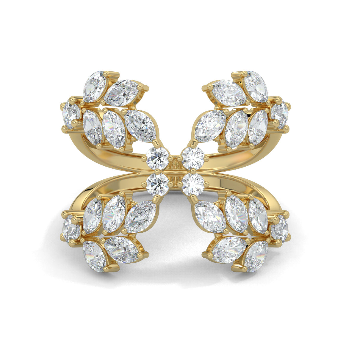 Yellow Gold, Diamond Ring, Natural diamond ring, Lab-grown diamond ring, Split shank diamond ring, Marquise diamonds, Round diamonds, Brilliance Bloom Ring, Sustainable luxury ring, Everyday diamond ring, Diamond cluster ring