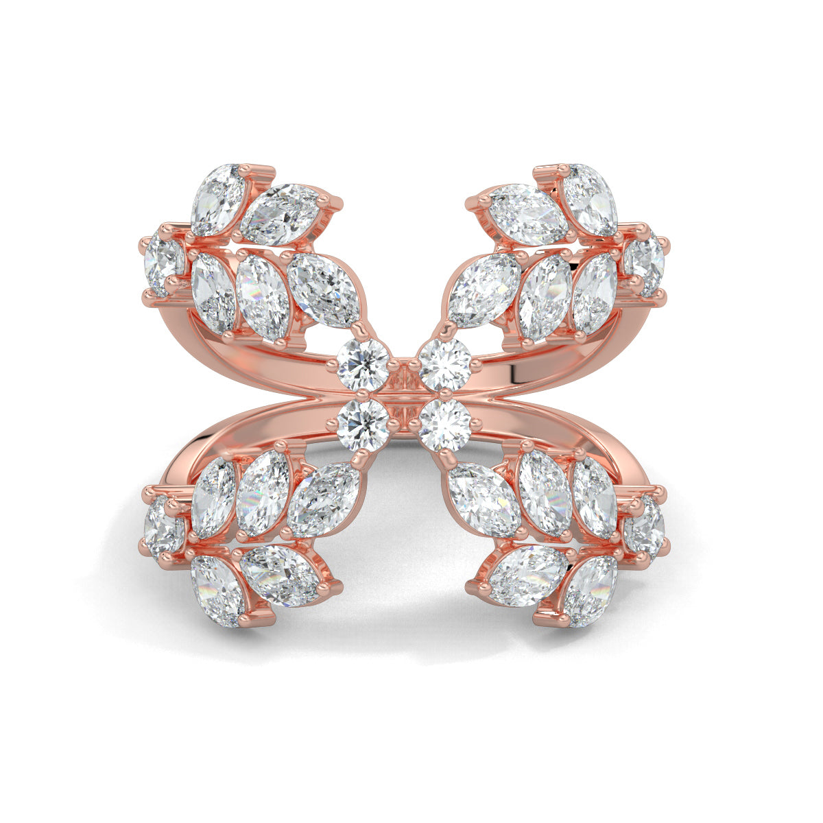 Rose Gold, Diamond Ring, Natural diamond ring, Lab-grown diamond ring, Split shank diamond ring, Marquise diamonds, Round diamonds, Brilliance Bloom Ring, Sustainable luxury ring, Everyday diamond ring, Diamond cluster ring