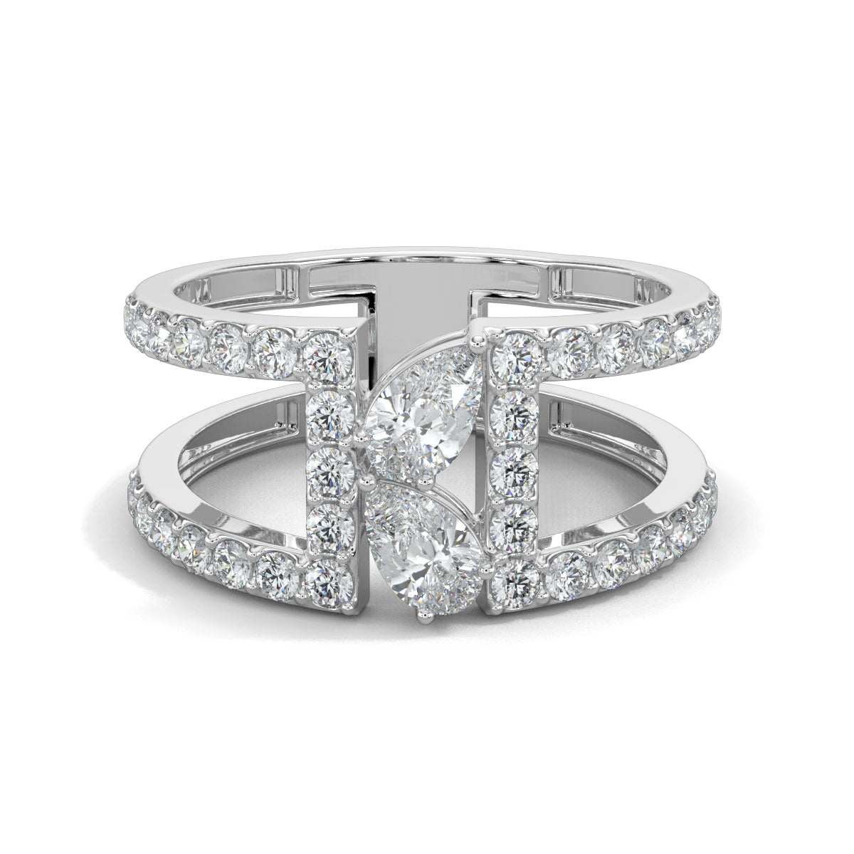 White Gold, Diamond Ring, Natural diamond duet ring, Lab-grown diamond duet ring, everyday diamond band, pave set diamond stack ring, pear diamond accent, elegant jewelry accessory