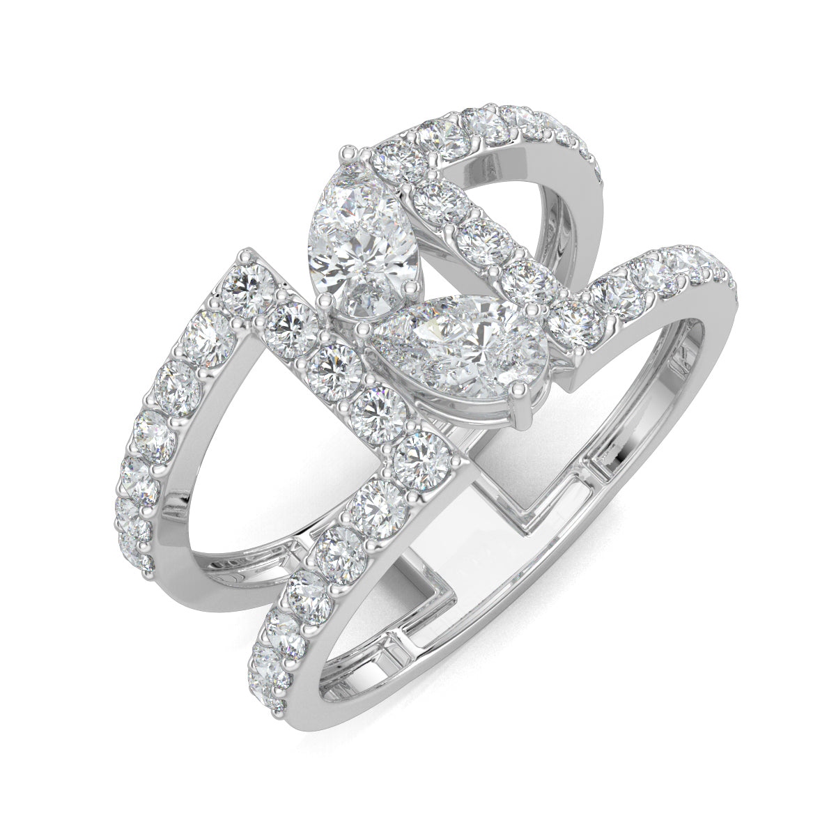 White Gold, Diamond Ring, Natural diamond duet ring, Lab-grown diamond duet ring, everyday diamond band, pave set diamond stack ring, pear diamond accent, elegant jewelry accessory