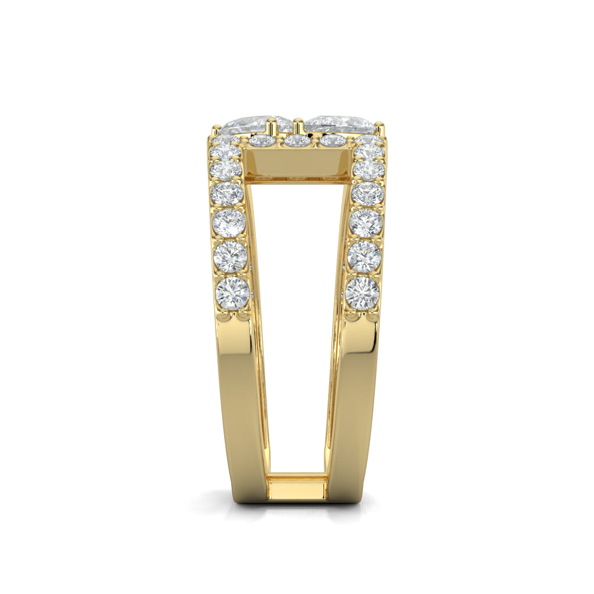 Yellow Gold, Diamond Ring, Natural diamond duet ring, Lab-grown diamond duet ring, everyday diamond band, pave set diamond stack ring, pear diamond accent, elegant jewelry accessory