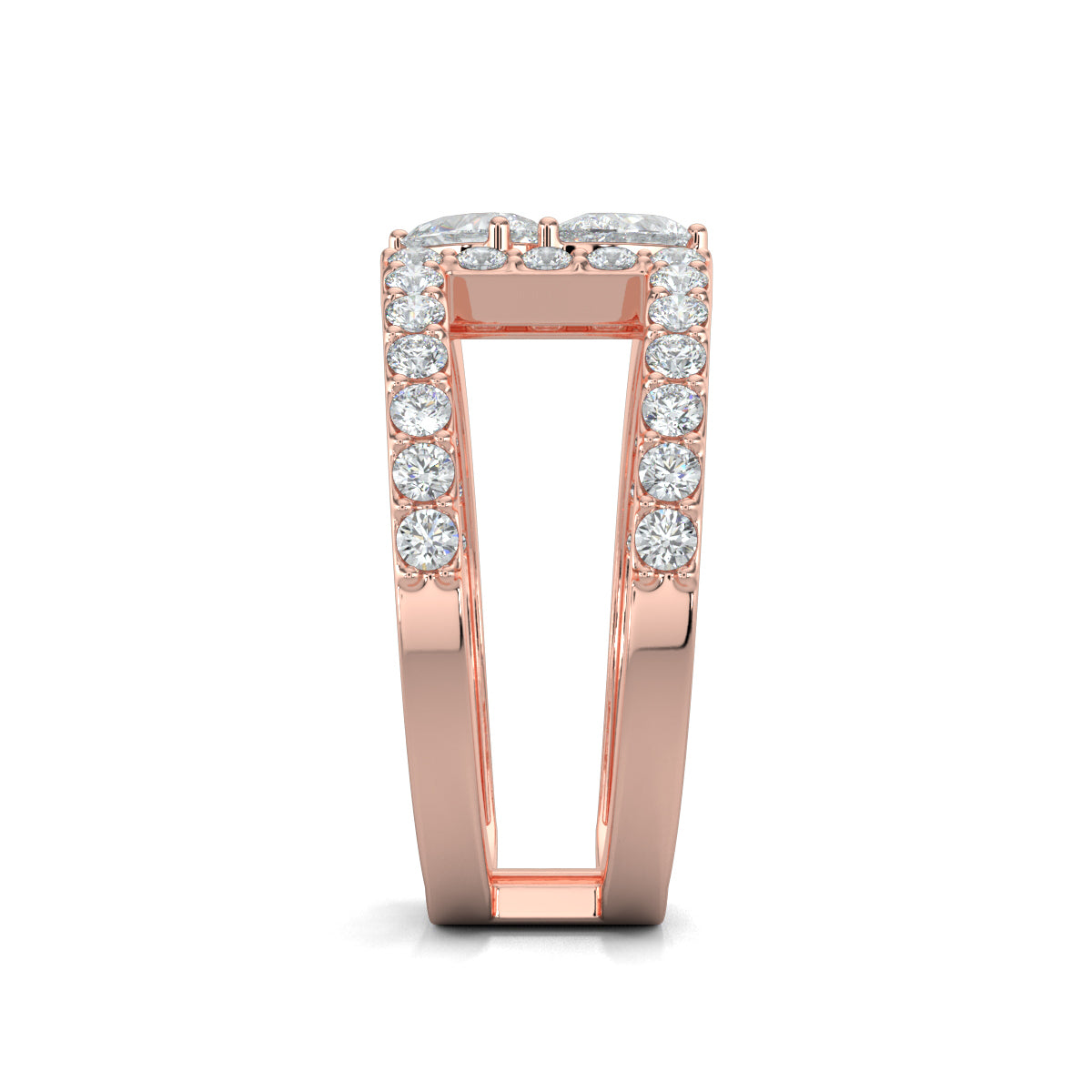 Rose Gold, Diamond Ring, Natural diamond duet ring, Lab-grown diamond duet ring, everyday diamond band, pave set diamond stack ring, pear diamond accent, elegant jewelry accessory