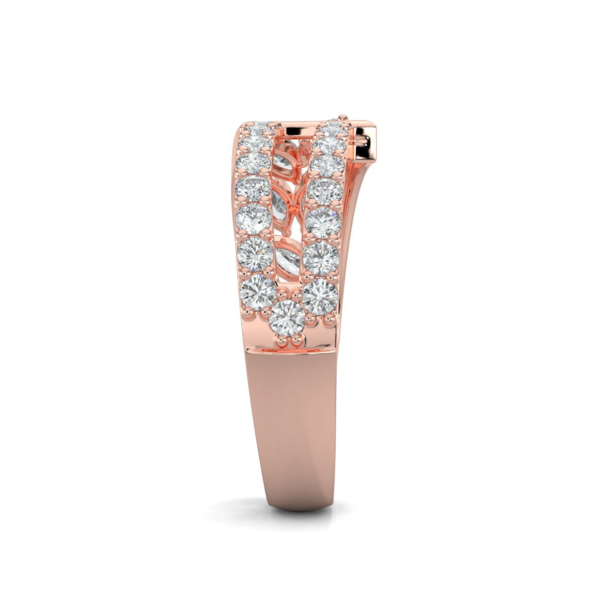 Rose Gold, Diamond Ring, Natural diamond ring, Lab-grown diamond ring, everyday diamond ring, split shank ring, pave setting, marquise diamonds, unique diamond ring design