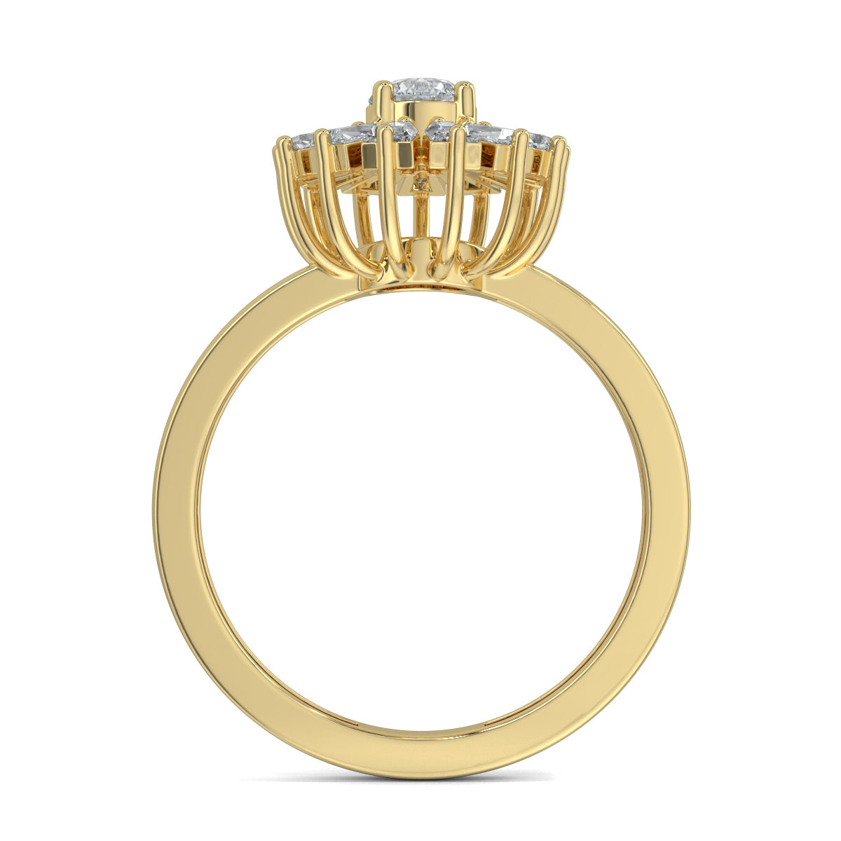 Yellow Gold, Diamond Ring, Natural diamond ring, Lab-grown diamond ring, enchantia floral ring, round diamond ring, baguette diamond ring, floral diamond ring, classic diamond ring, elegant diamond ring, versatile diamond ring