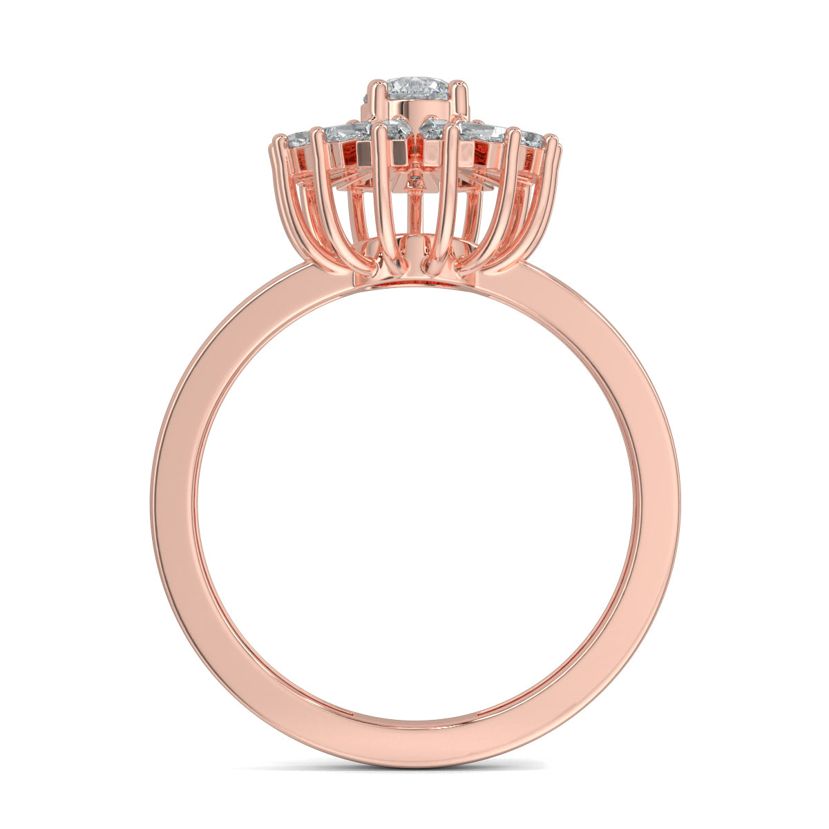 Rose Gold, Diamond Ring, Natural diamond ring, Lab-grown diamond ring, enchantia floral ring, round diamond ring, baguette diamond ring, floral diamond ring, classic diamond ring, elegant diamond ring, versatile diamond ring