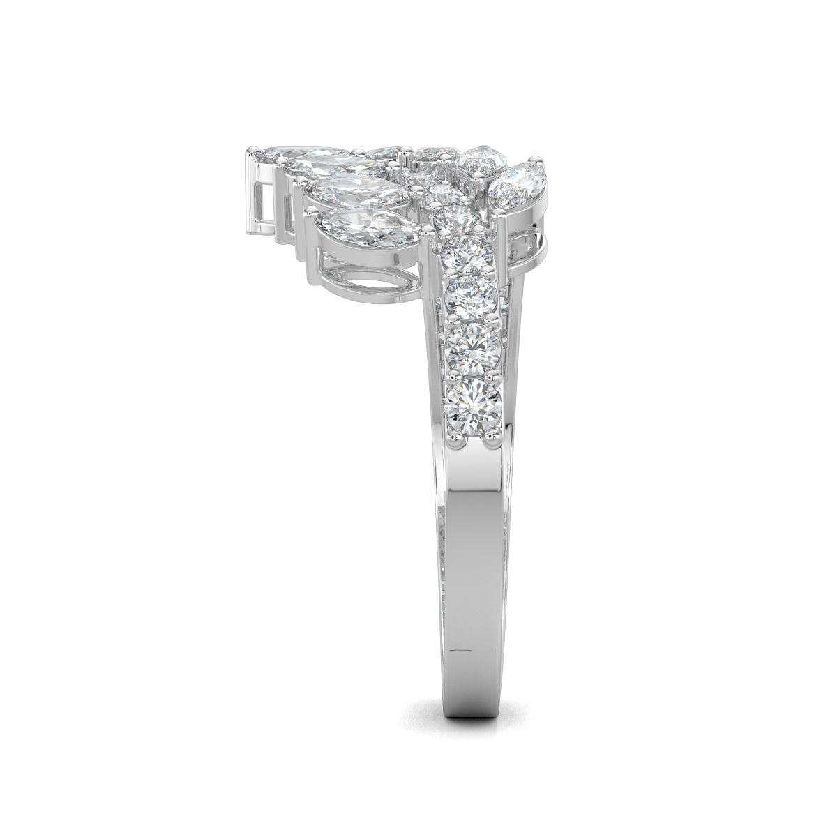 White Gold, Diamond Ring, Natural diamond ring, Lab-grown diamond ring, modern marquise diamond, split shank ring, contemporary diamond ring, round diamond, sustainable luxury jewelry