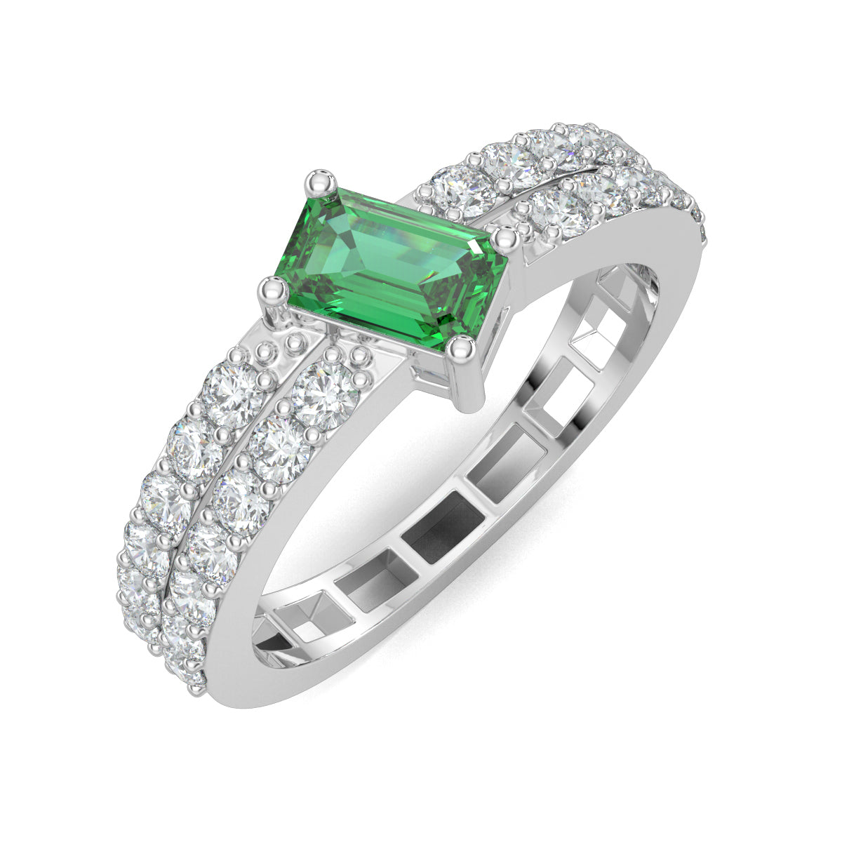 White Gold, Diamond Ring, Verde Luxe Diamond Ring, natural diamonds, lab-grown diamonds, everyday ring, green emerald diamond, split shank band, diamond jewelry