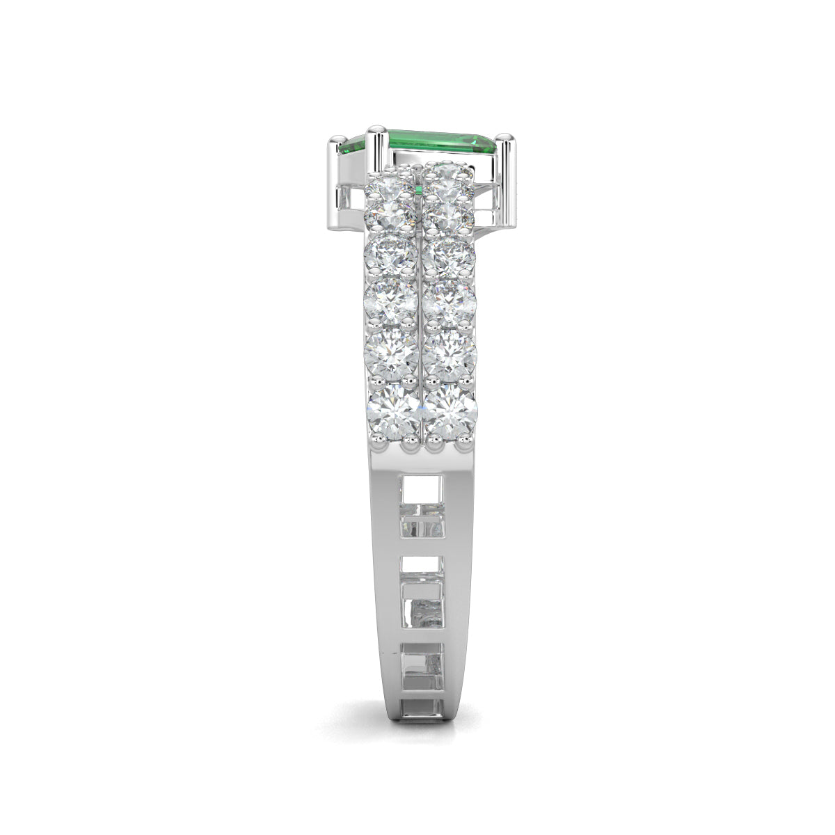 White Gold, Diamond Ring, Verde Luxe Diamond Ring, natural diamonds, lab-grown diamonds, everyday ring, green emerald diamond, split shank band, diamond jewelry