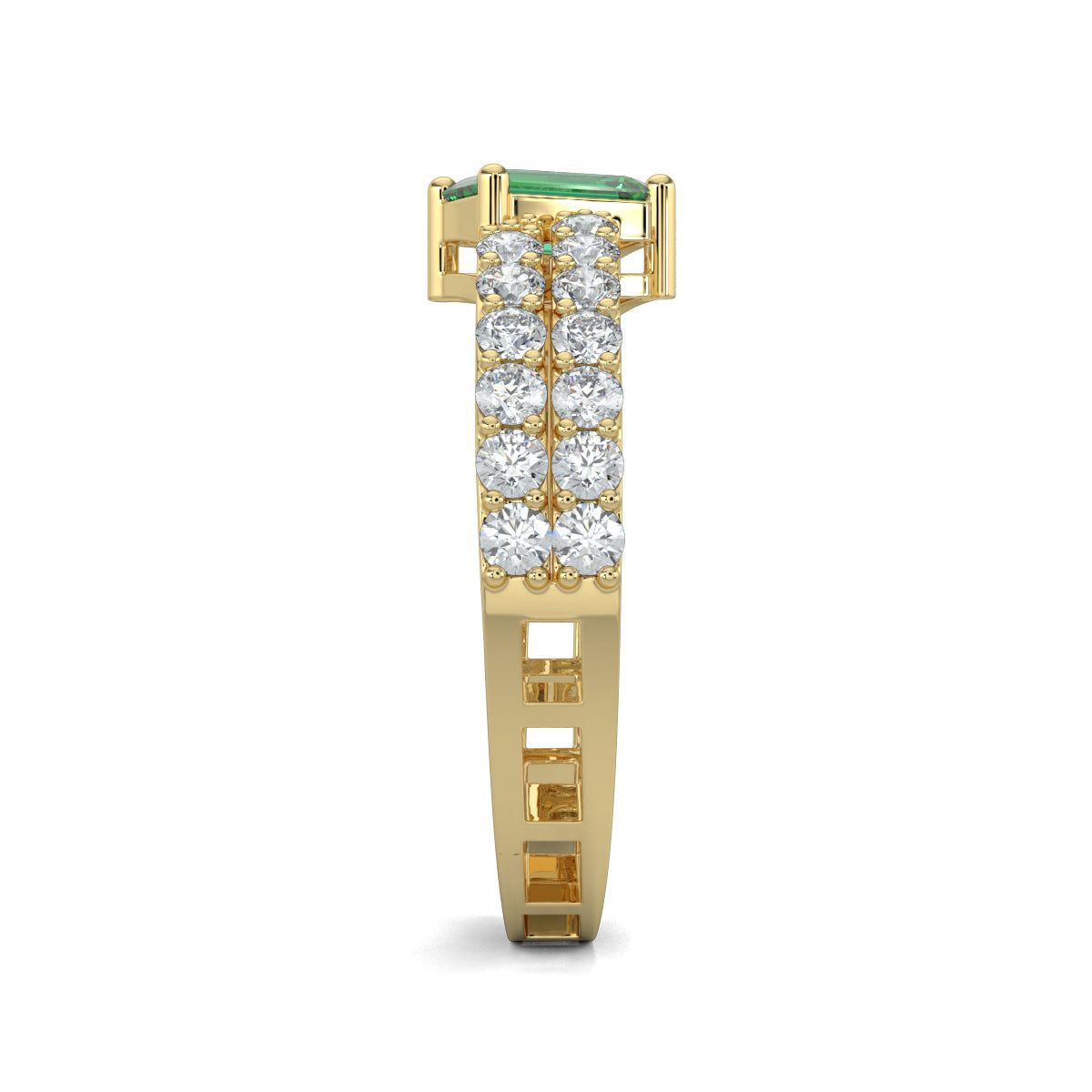 Yellow Gold, Diamond Ring, Verde Luxe Diamond Ring, natural diamonds, lab-grown diamonds, everyday ring, green emerald diamond, split shank band, diamond jewelry