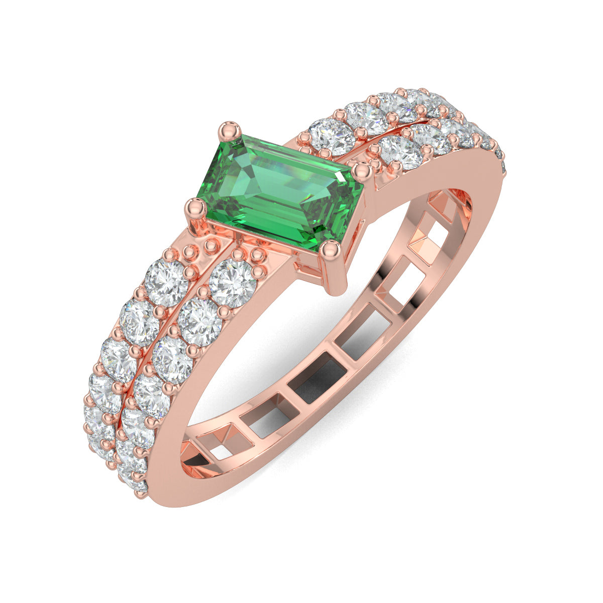 Rose Gold, Diamond Ring, Verde Luxe Diamond Ring, natural diamonds, lab-grown diamonds, everyday ring, green emerald diamond, split shank band, diamond jewelry