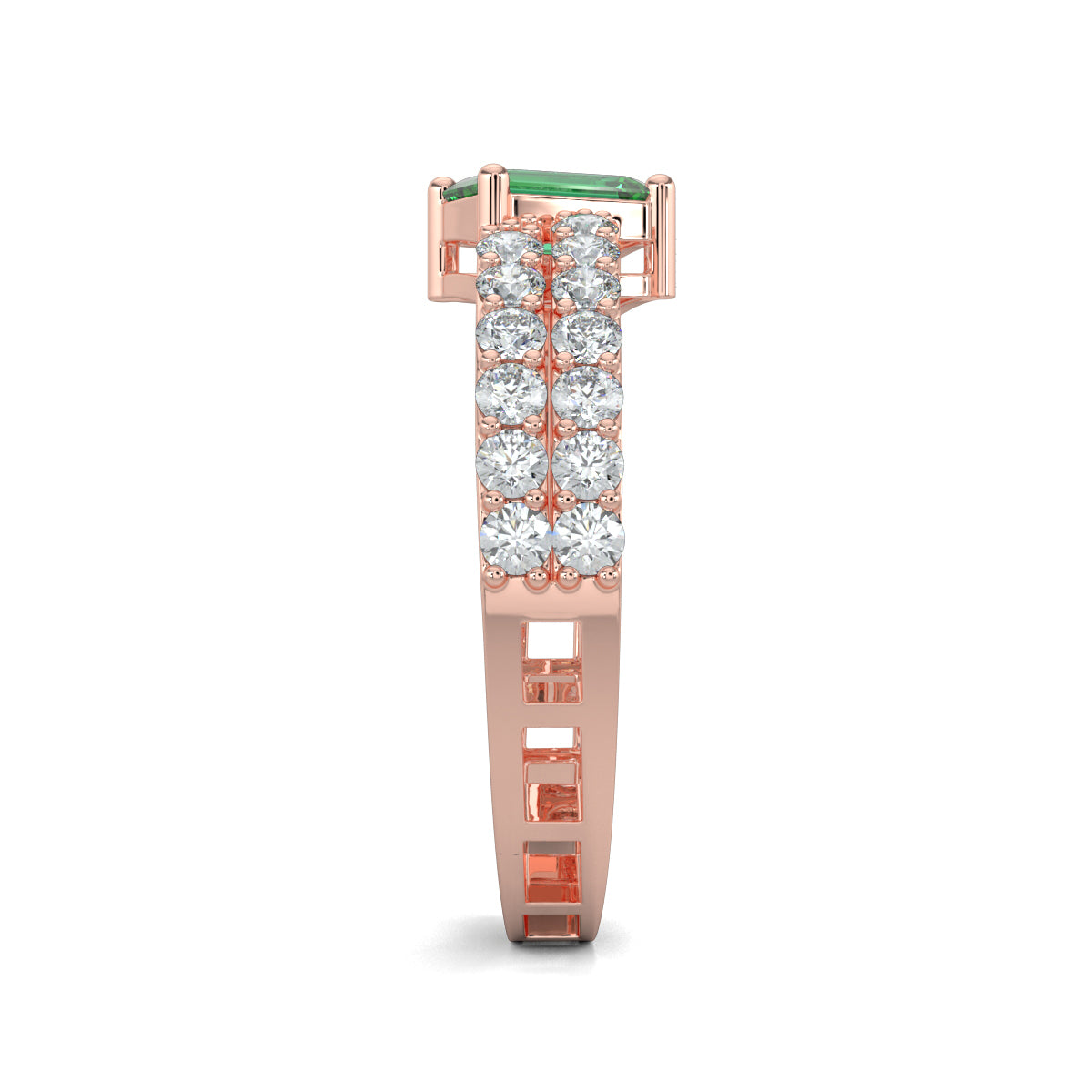 Rose Gold, Diamond Ring, Verde Luxe Diamond Ring, natural diamonds, lab-grown diamonds, everyday ring, green emerald diamond, split shank band, diamond jewelry