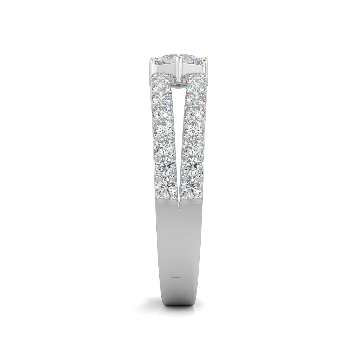 White Gold, Diamond Ring, natural diamond ring, Lab-grown diamond ring, split shank diamond ring, everyday diamond ring, princess cut diamond, round diamond accents, elegant diamond jewelry