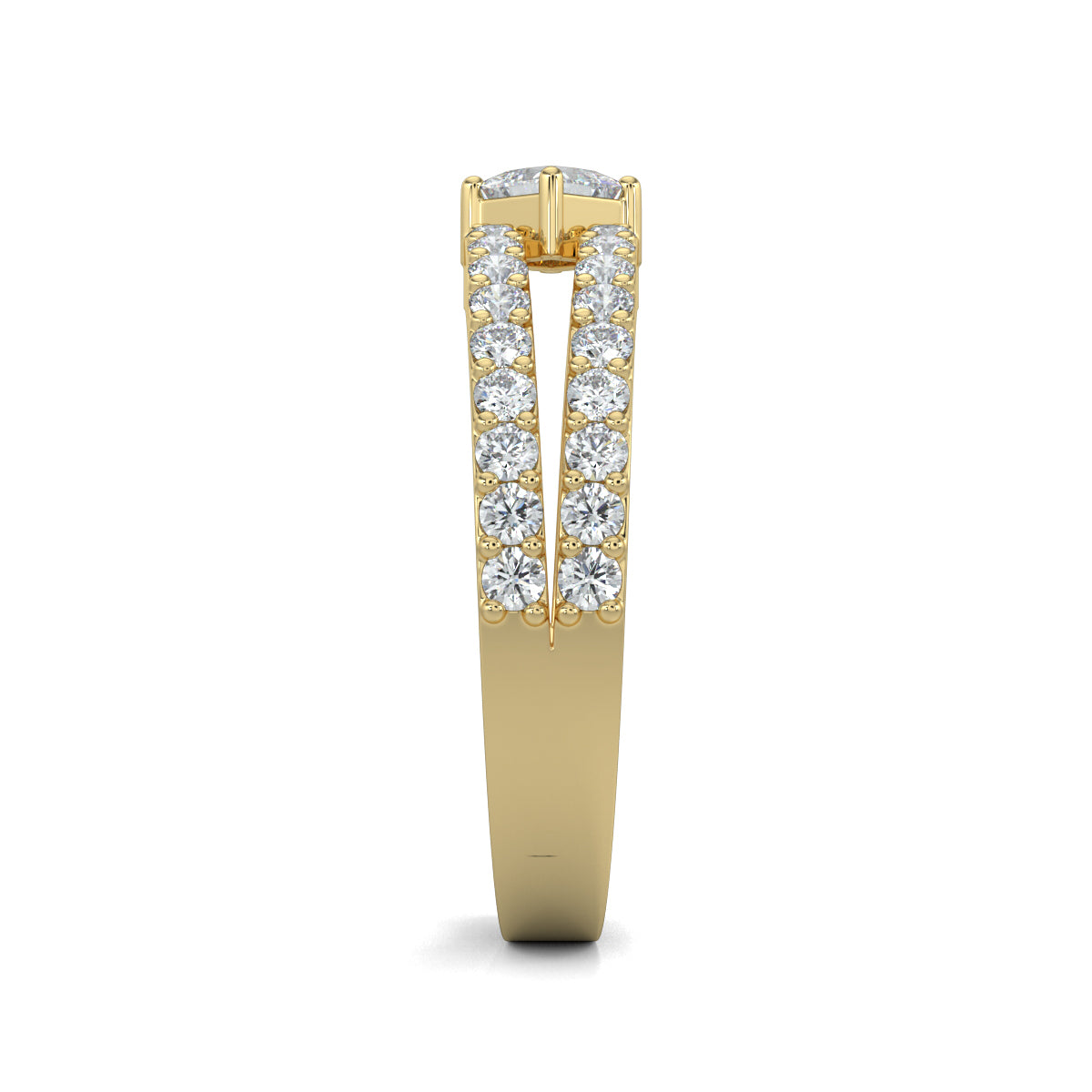 Yellow Gold, Diamond Ring, natural diamond ring, Lab-grown diamond ring, split shank diamond ring, everyday diamond ring, princess cut diamond, round diamond accents, elegant diamond jewelry