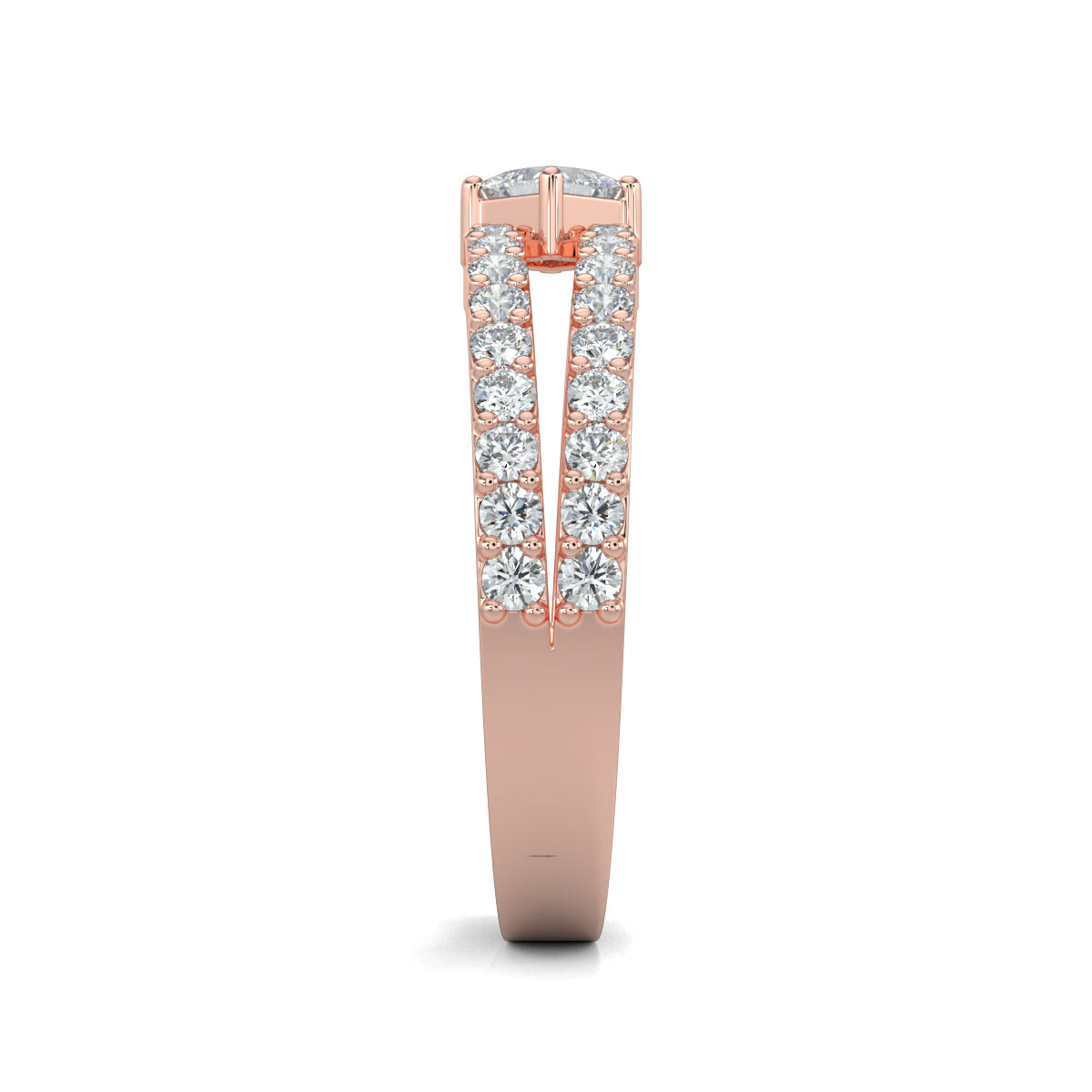 Rose Gold, Diamond Ring, natural diamond ring, Lab-grown diamond ring, split shank diamond ring, everyday diamond ring, princess cut diamond, round diamond accents, elegant diamond jewelry