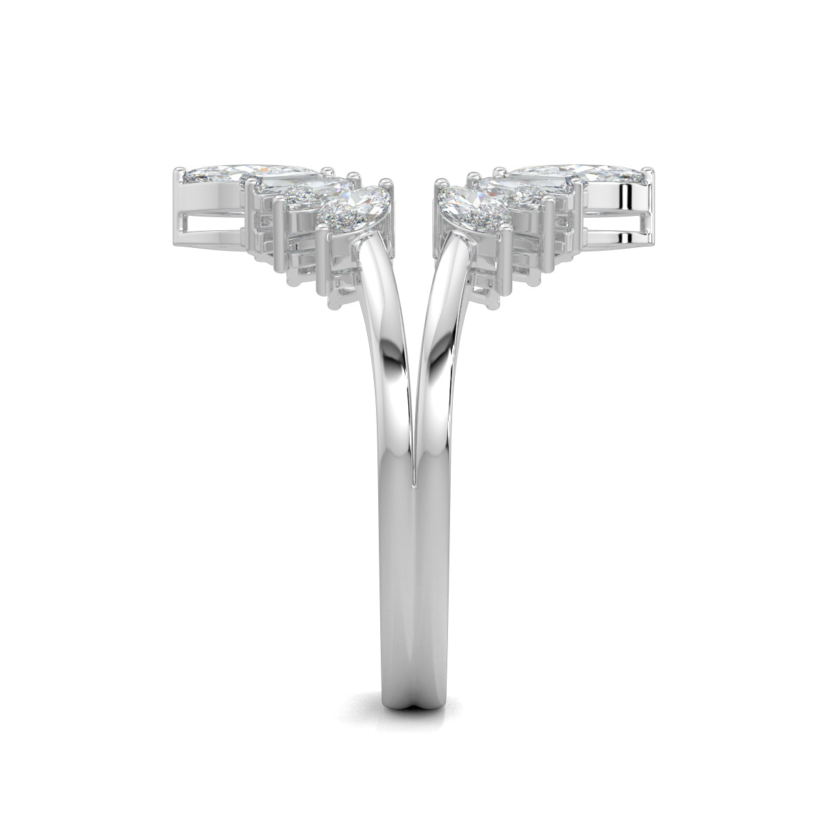 White Gold, Diamond Ring, Elegant MarqBag Ring, Natural Diamonds, Lab-Grown Diamonds, Everyday Ring, Split Shank Band, Marquise Diamonds, Baguette Diamonds, Sustainable Jewelry