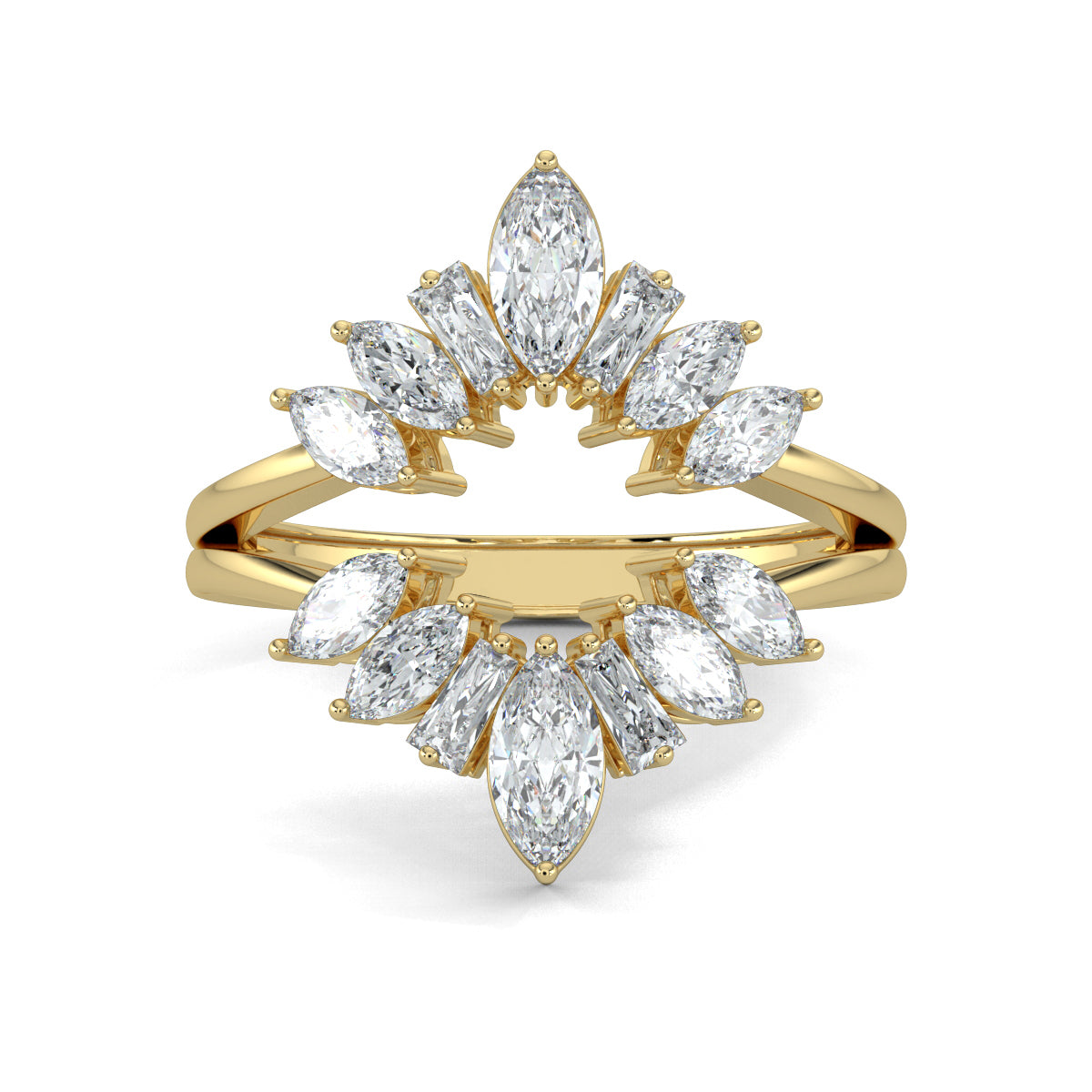 Yellow Gold, Diamond Ring, Elegant MarqBag Ring, Natural Diamonds, Lab-Grown Diamonds, Everyday Ring, Split Shank Band, Marquise Diamonds, Baguette Diamonds, Sustainable Jewelry