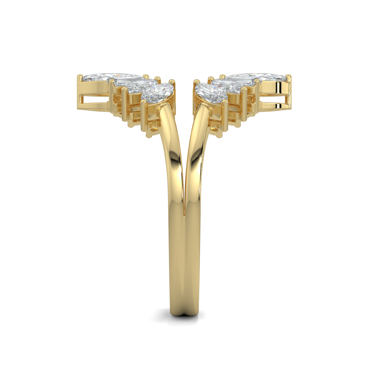 Yellow Gold, Diamond Ring, Elegant MarqBag Ring, Natural Diamonds, Lab-Grown Diamonds, Everyday Ring, Split Shank Band, Marquise Diamonds, Baguette Diamonds, Sustainable Jewelry